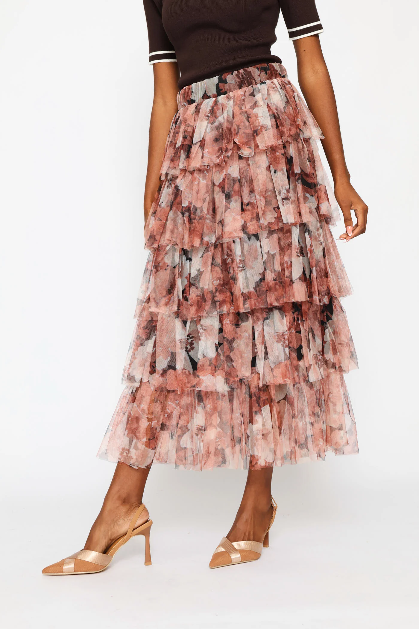 Multi Tiered Floral Rara Maxi Skirt - Blush - Image 3