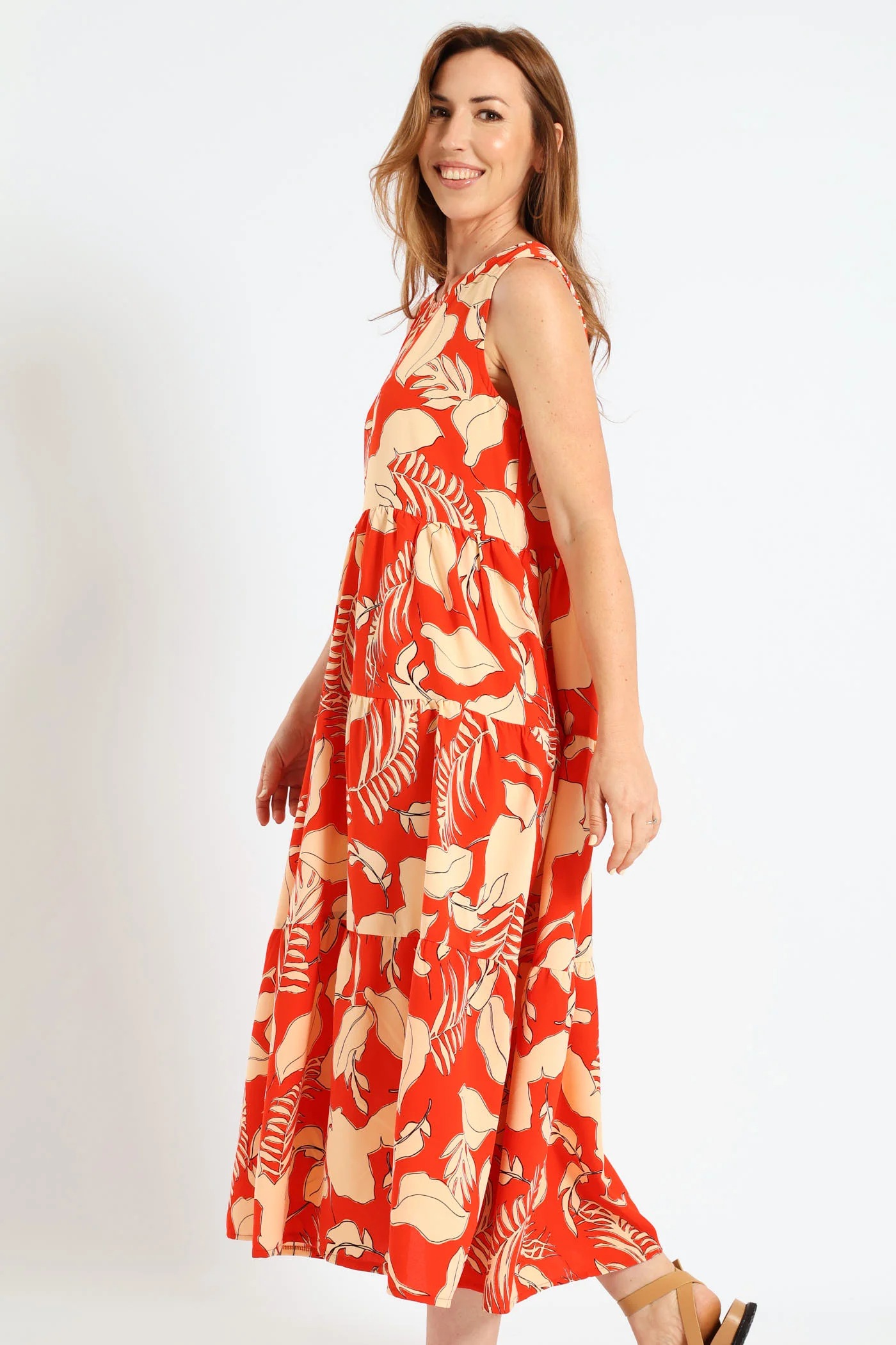 Multi Tiered Poplin Midi Dress - Orange - Image 2