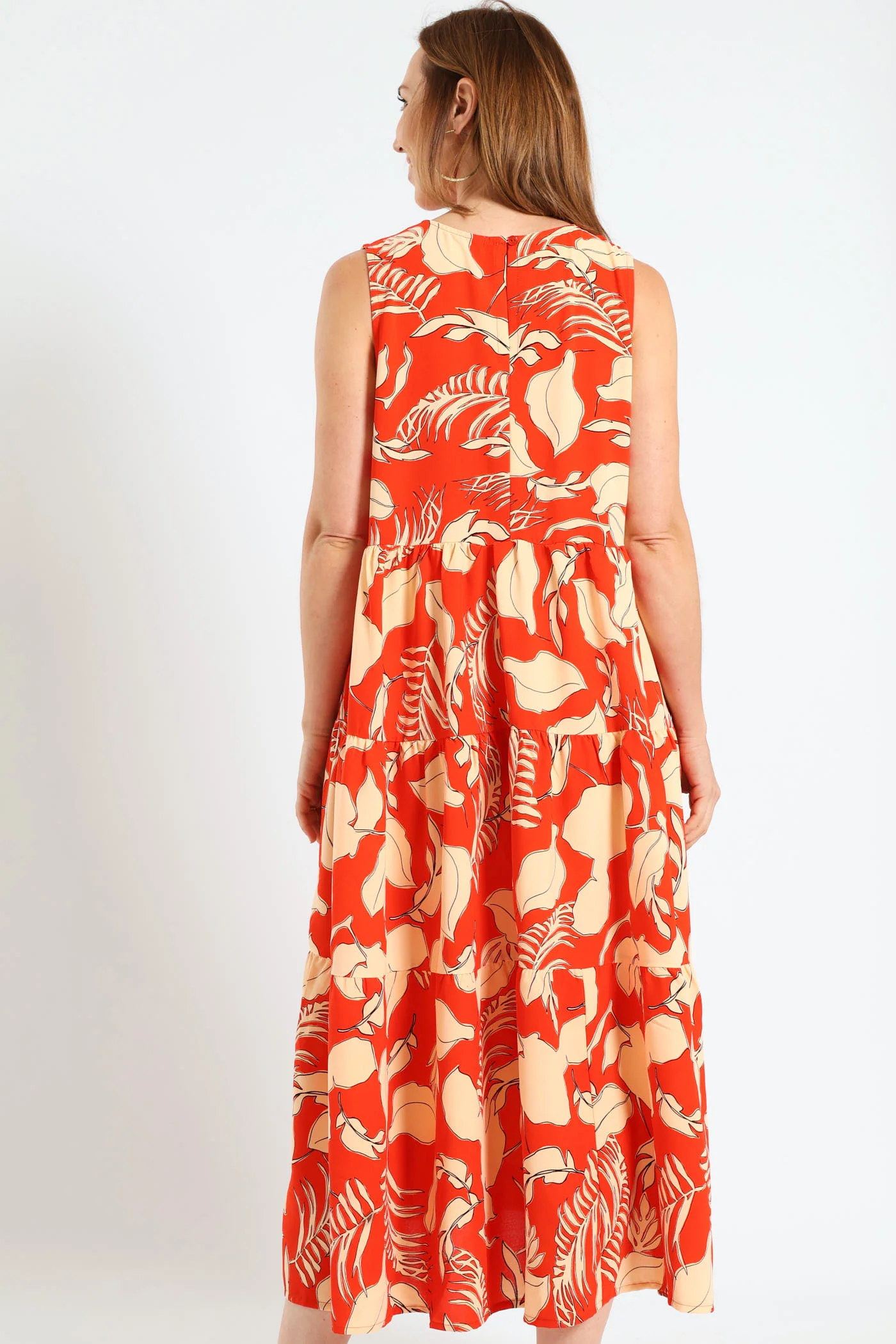 Multi Tiered Poplin Midi Dress - Orange - Image 3