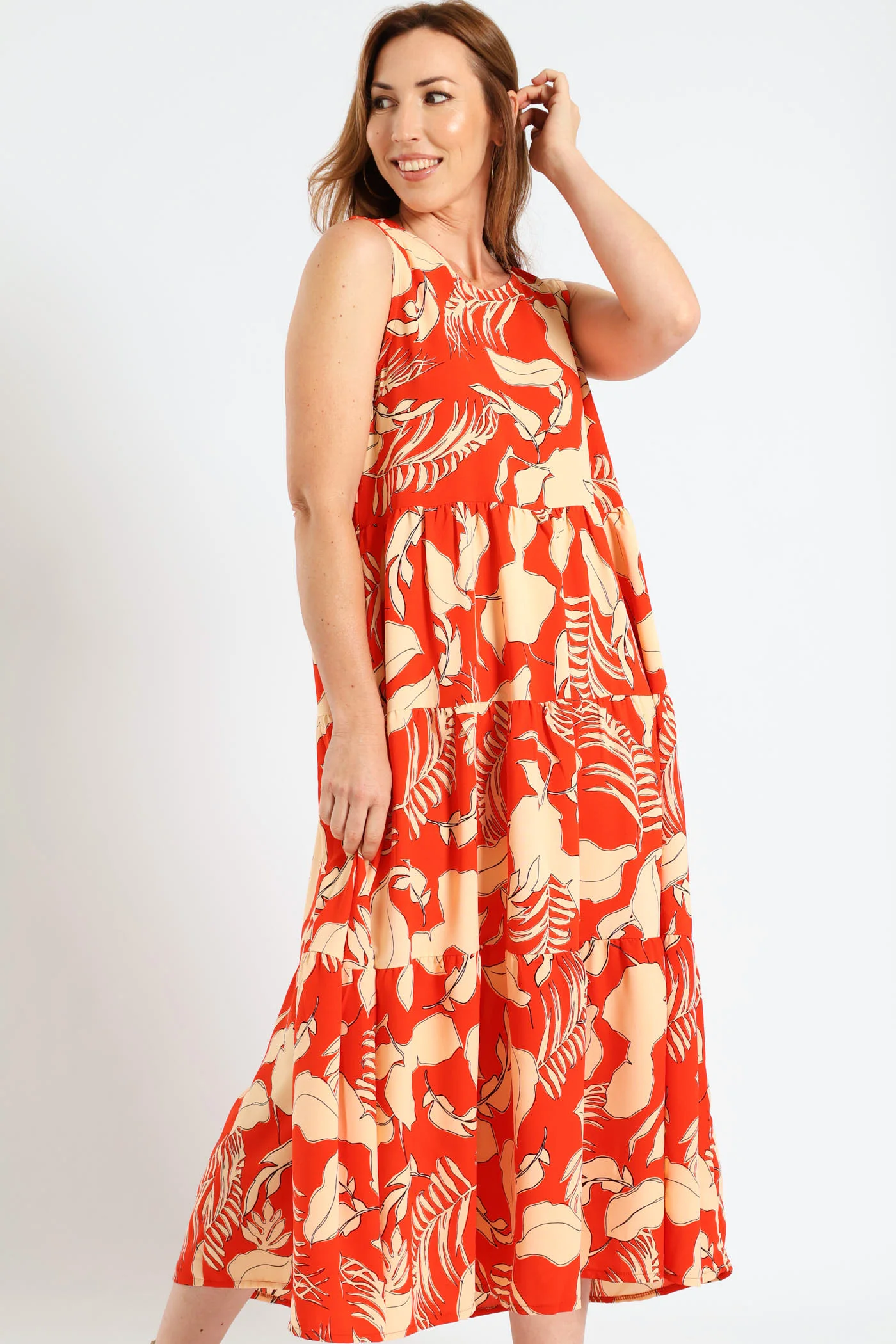Multi Tiered Poplin Midi Dress - Orange - Image 4