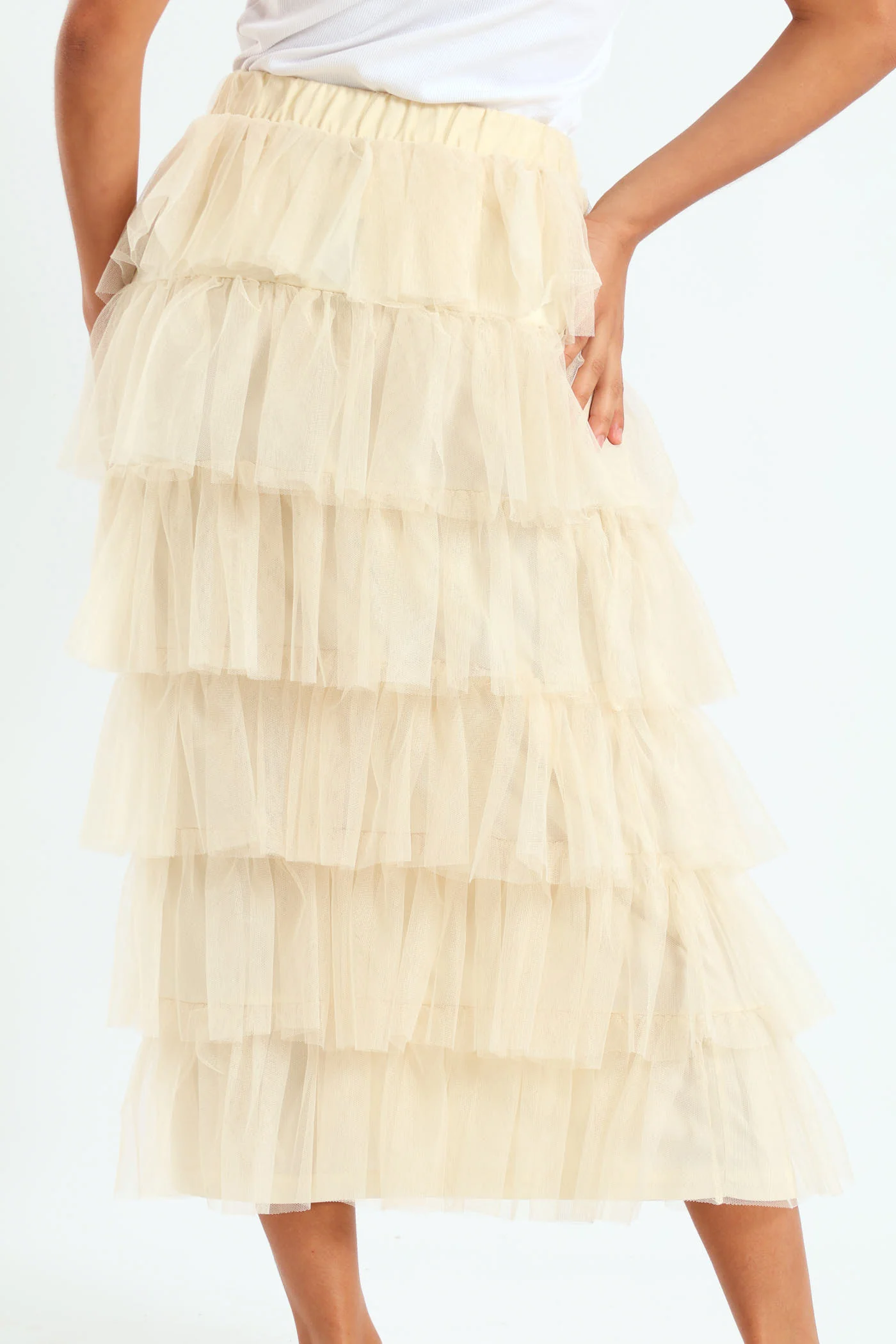 Multi Tiered Rara Maxi Skirt - Cream - Image 4