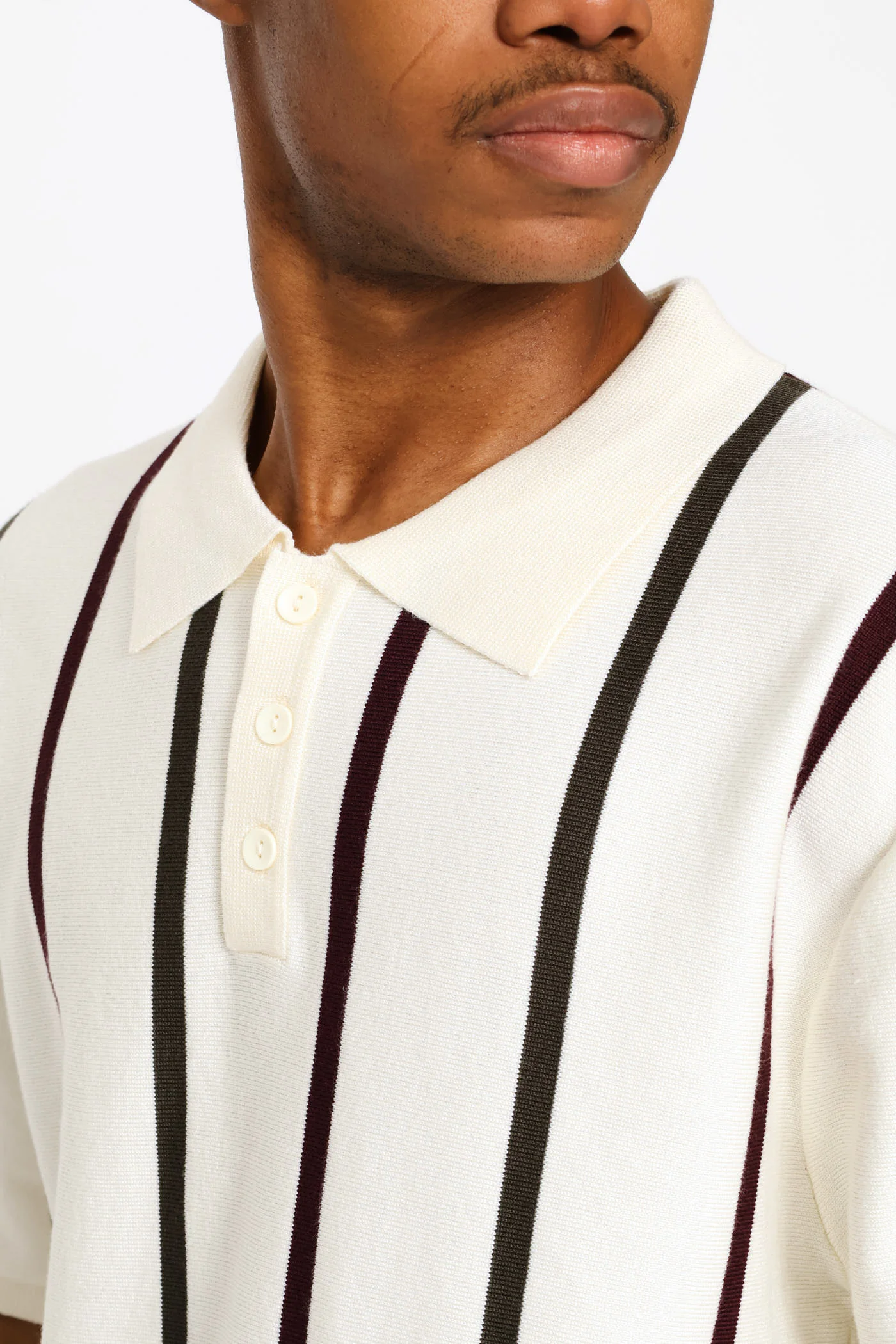 Multicolour Stripe Fine Knit Golfer - Ecru - Image 2