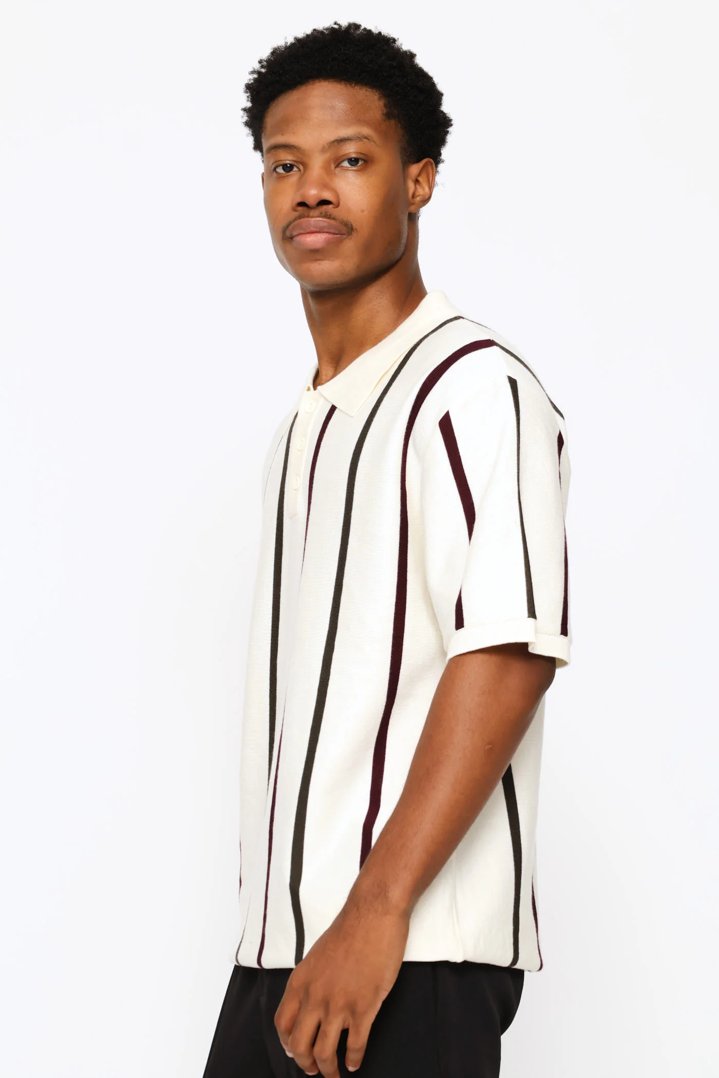 Multicolour Stripe Fine Knit Golfer - Ecru - Image 3