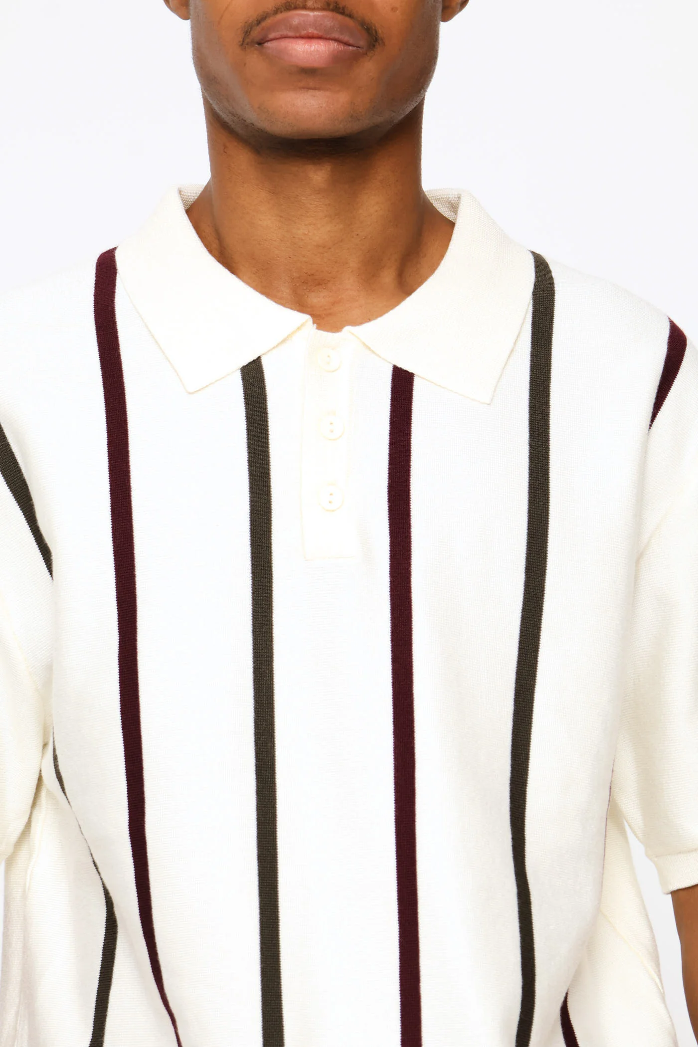 Multicolour Stripe Fine Knit Golfer - Ecru - Image 4