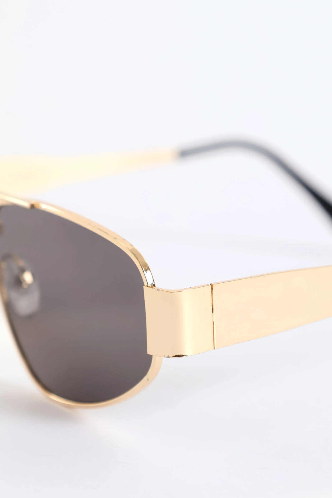 Narrow Angular Smoke Lense Sunglasses - Gold - Image 2