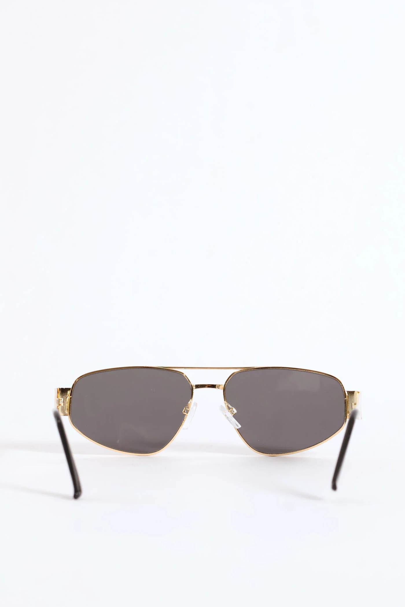 Narrow Angular Smoke Lense Sunglasses - Gold - Image 4
