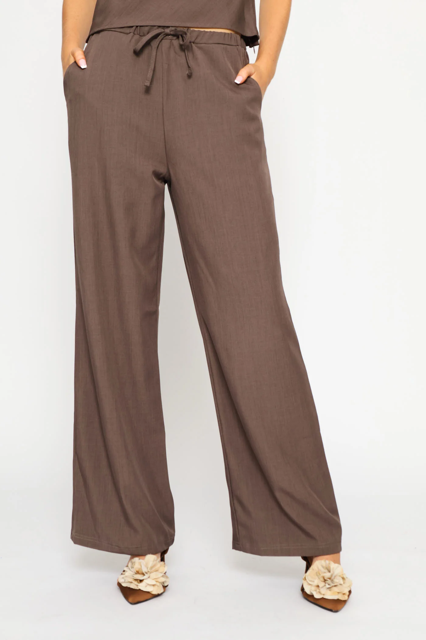 Narrow Draw String Wide Leg Pant - Mocha - Image 2