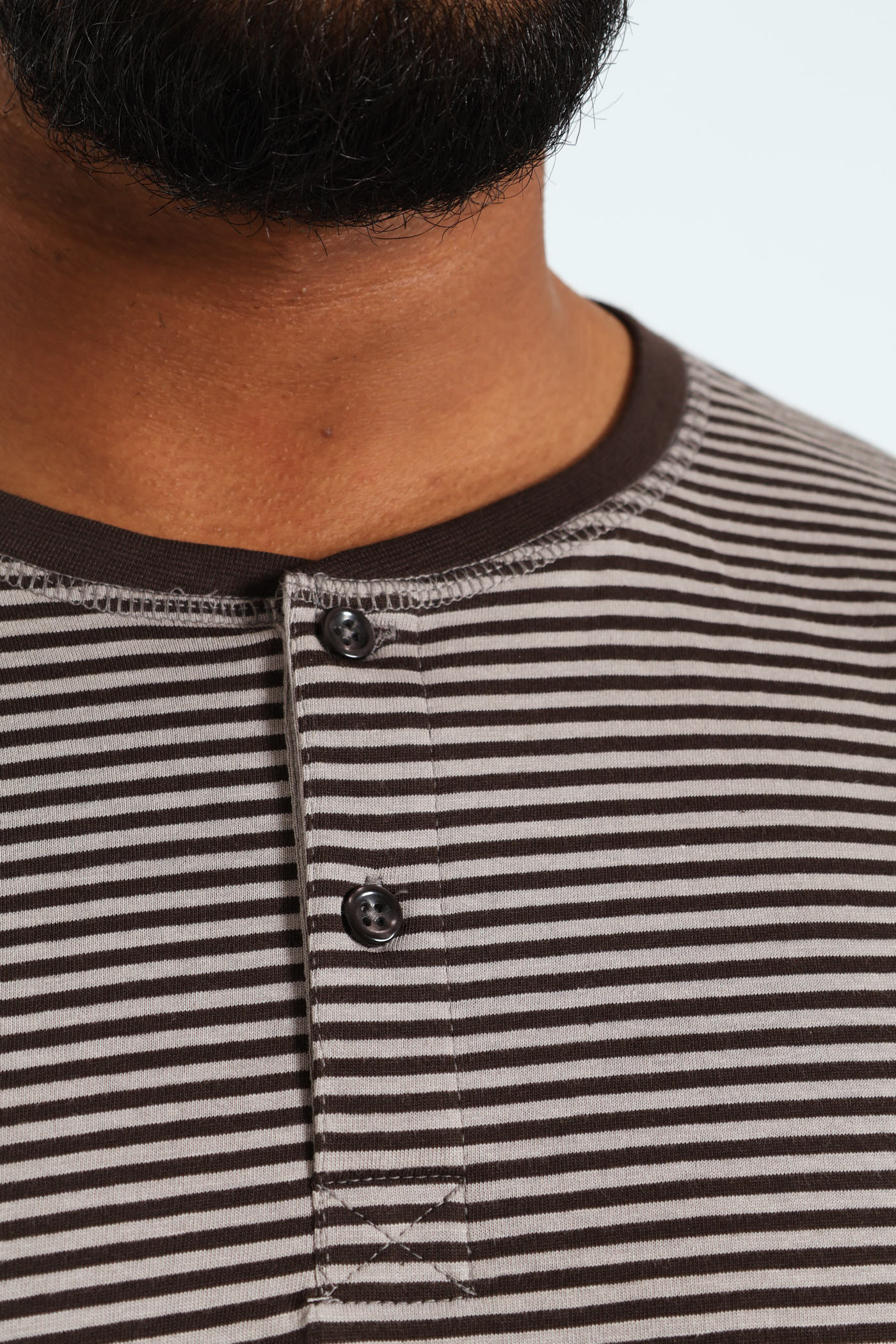 Narrow Stripe Long Sleeve Henley Tee - Charcoal - Image 2