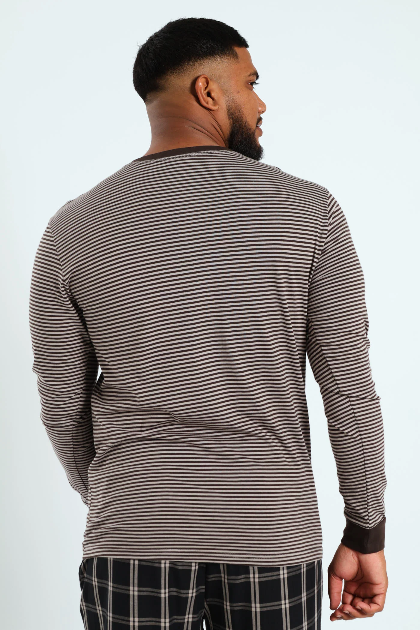 Narrow Stripe Long Sleeve Henley Tee - Charcoal - Image 3