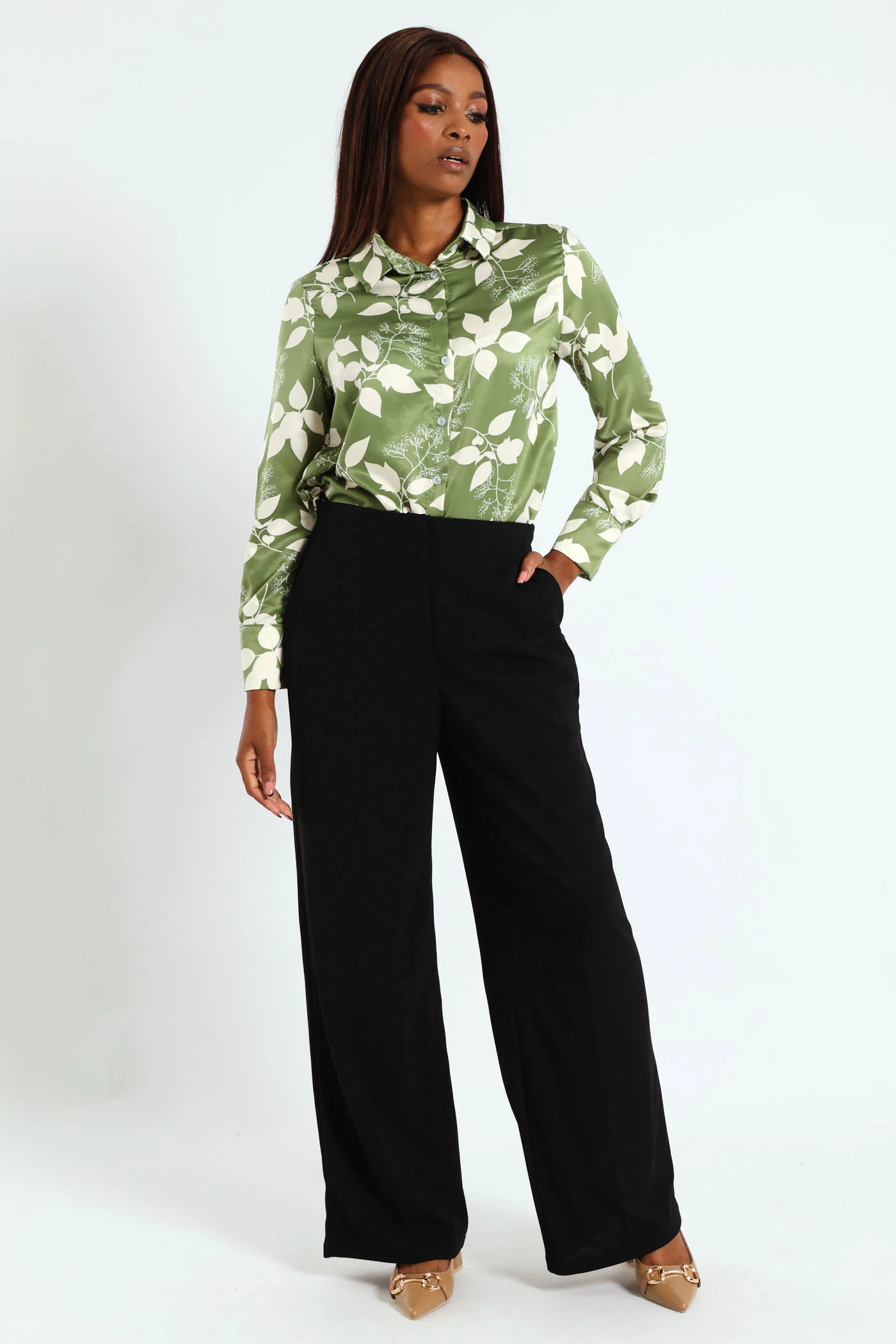 Narrow Waistband Wideleg Pant - Black - Image 2