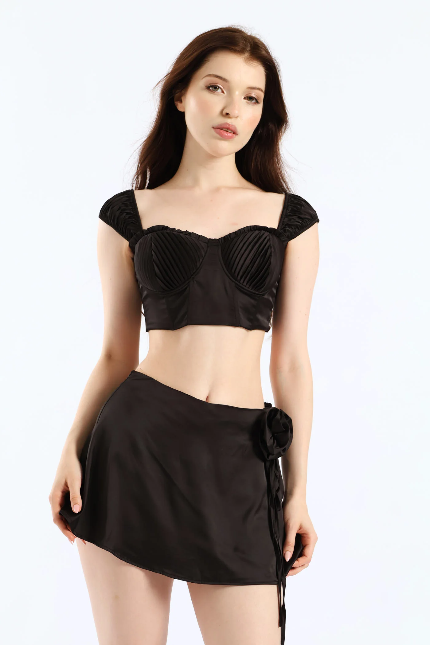 Cap Sleeve Top & Skirt Set - Black - Image 4