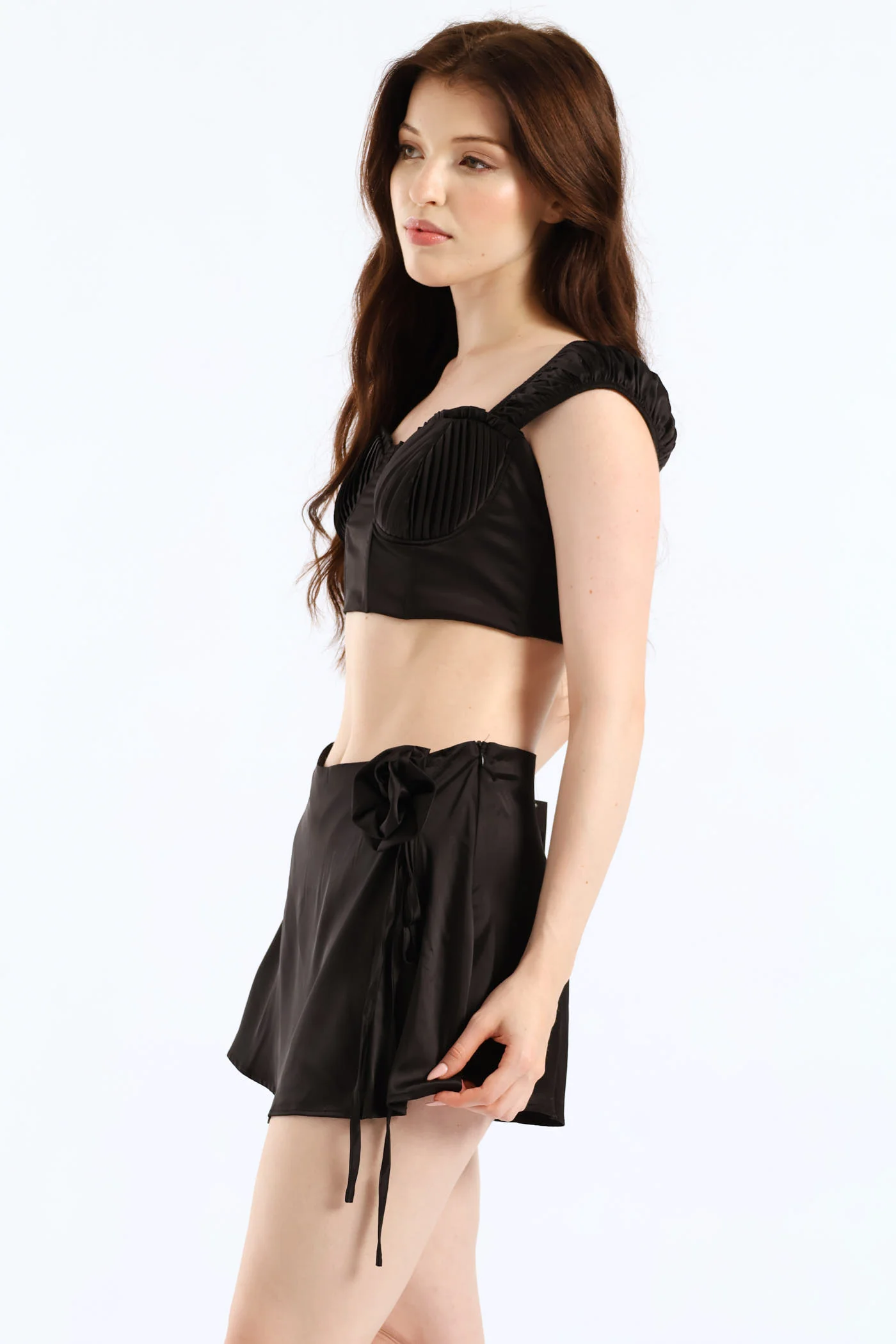 Cap Sleeve Top & Skirt Set - Black - Image 5