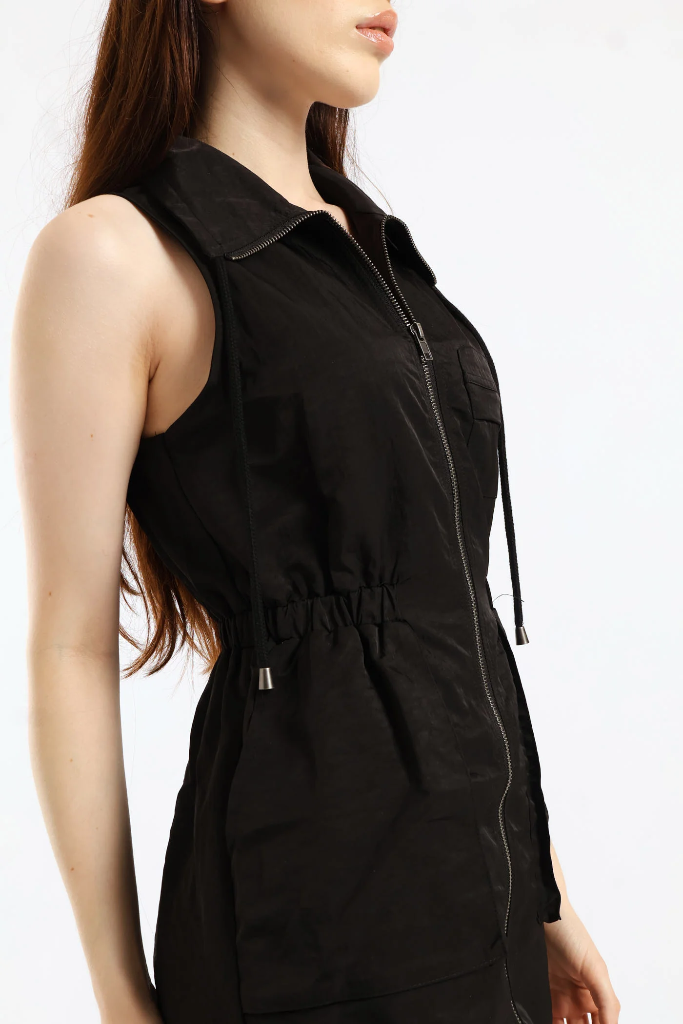 Zip Through Natural Waist Mini Dress - Black - Image 2
