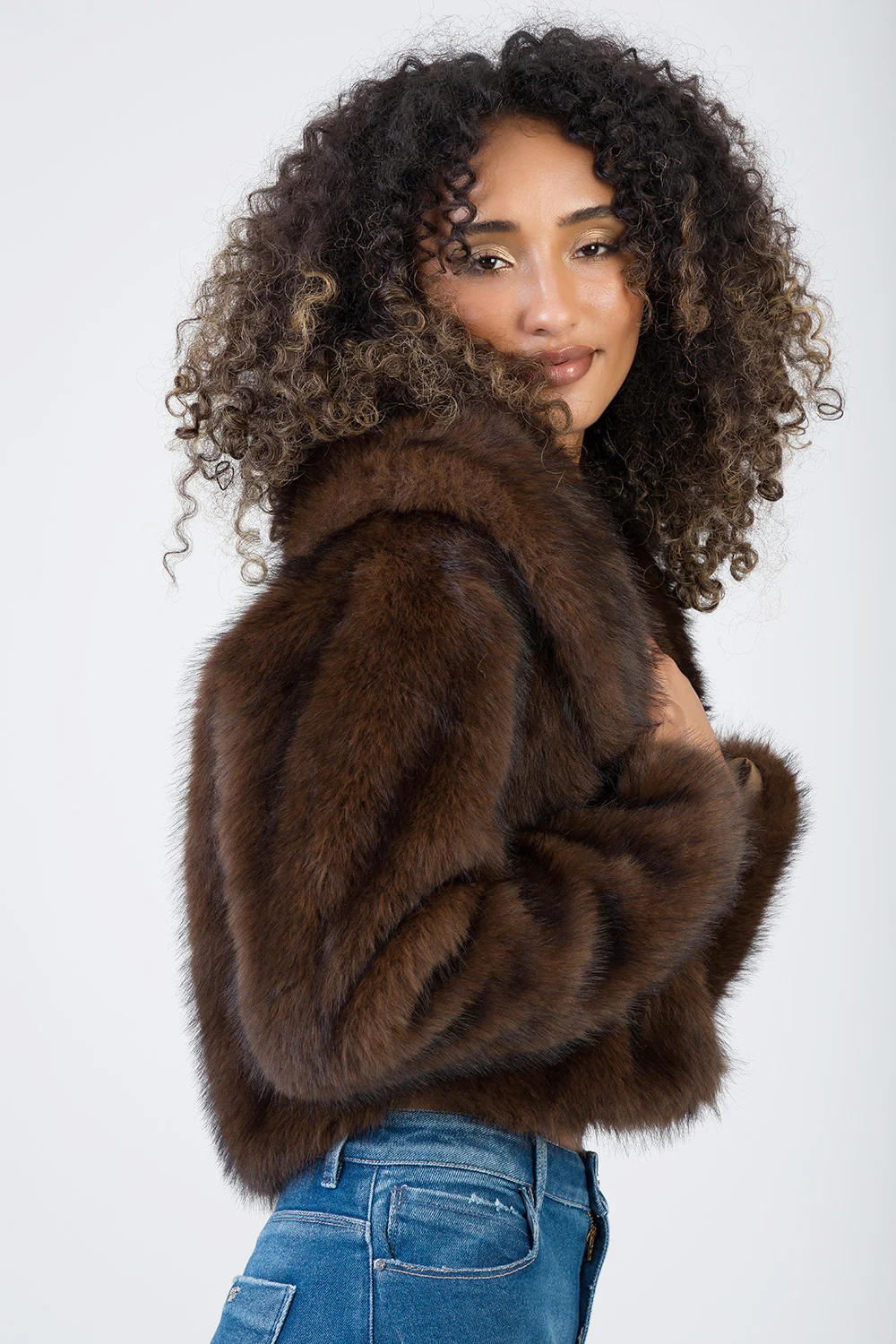Needing Me Faux Fur Cropped Jacket - Brown - Image 2
