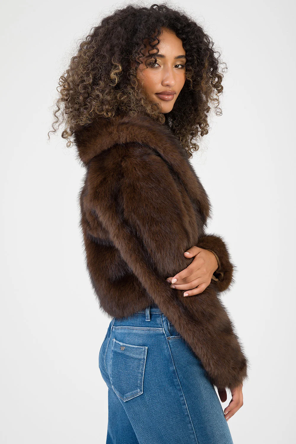 Needing Me Faux Fur Cropped Jacket - Brown - Image 4