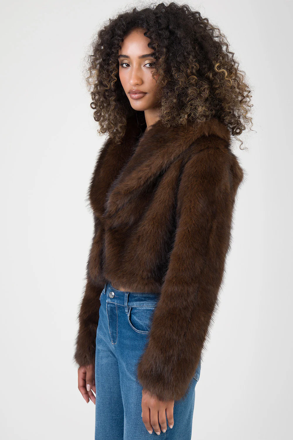 Needing Me Faux Fur Cropped Jacket - Brown - Image 5