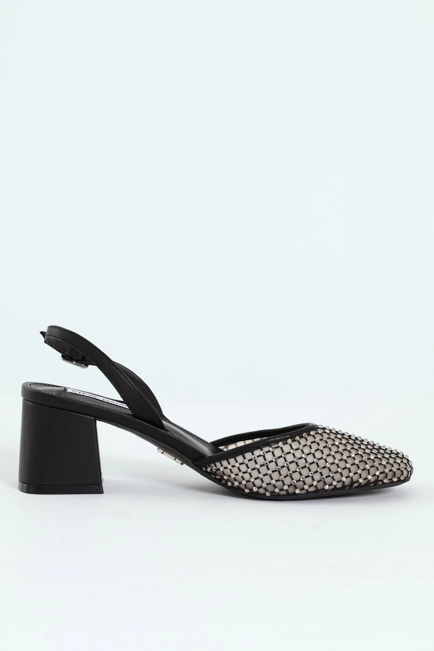Network Mesh Almond Toe Slingback Block Heel - Black - Image 5