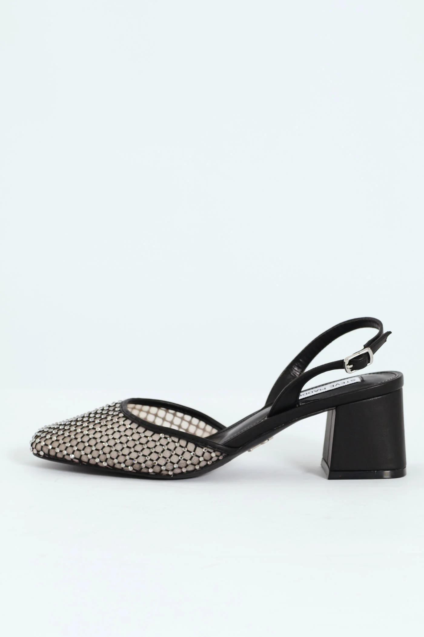 Network Mesh Almond Toe Slingback Block Heel - Black - Image 6