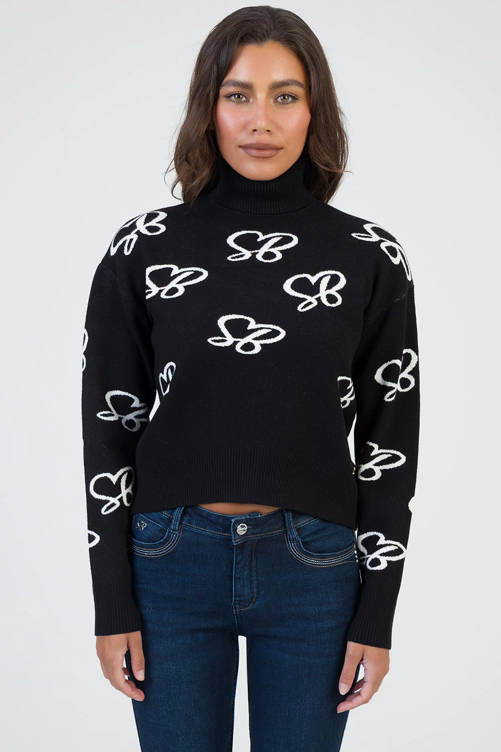 New In Town Oversized Polo Neck Knit Jersey - Black/White - Image 3