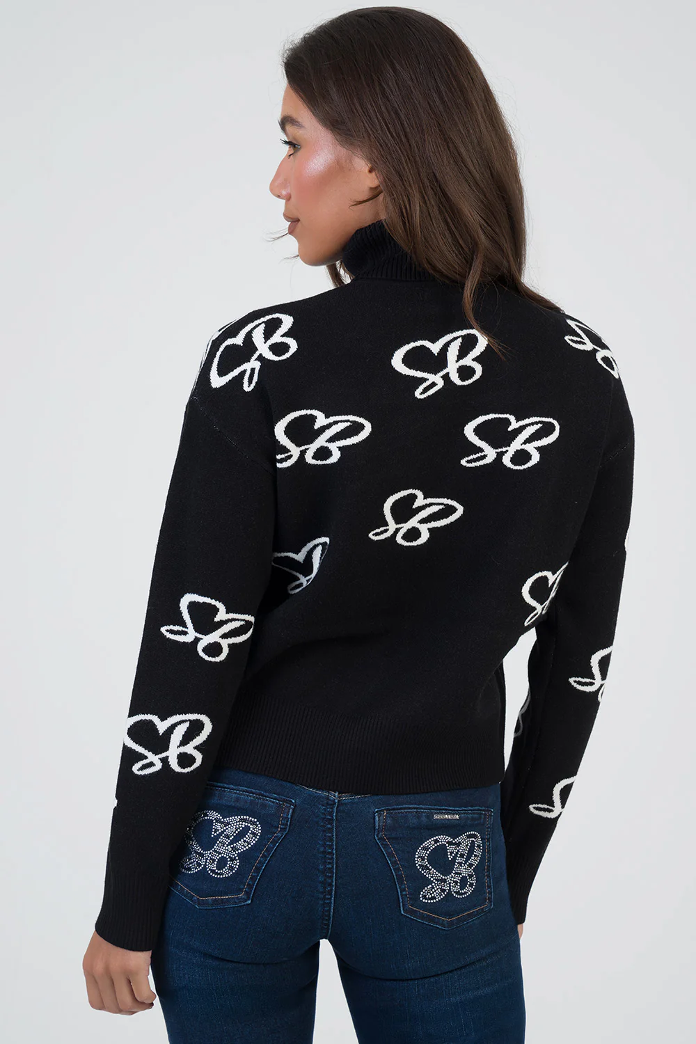 New In Town Oversized Polo Neck Knit Jersey - Black/White - Image 6