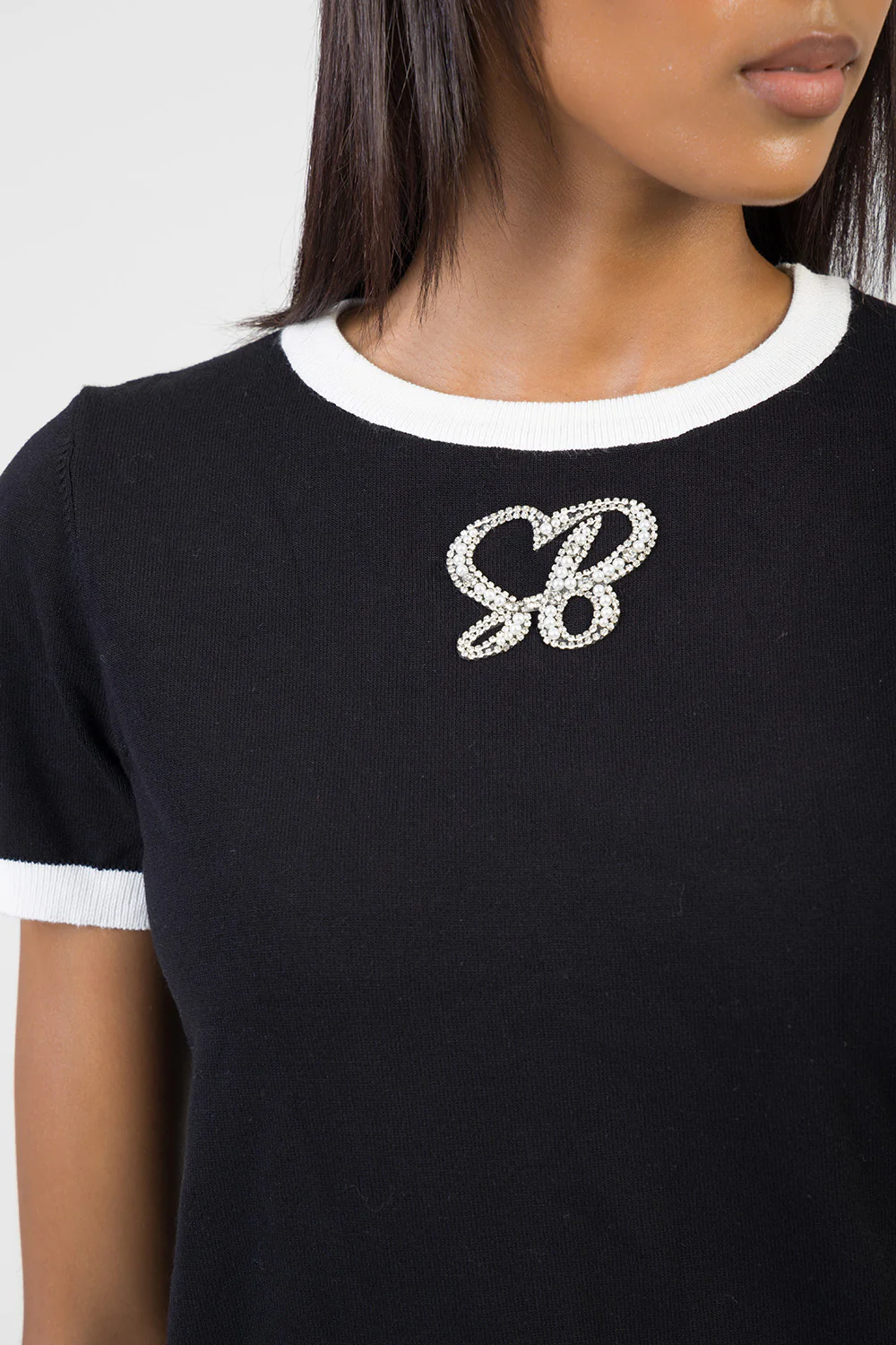 New Obsession Short Sleeve Knitwear Bling Top - Black - Image 2