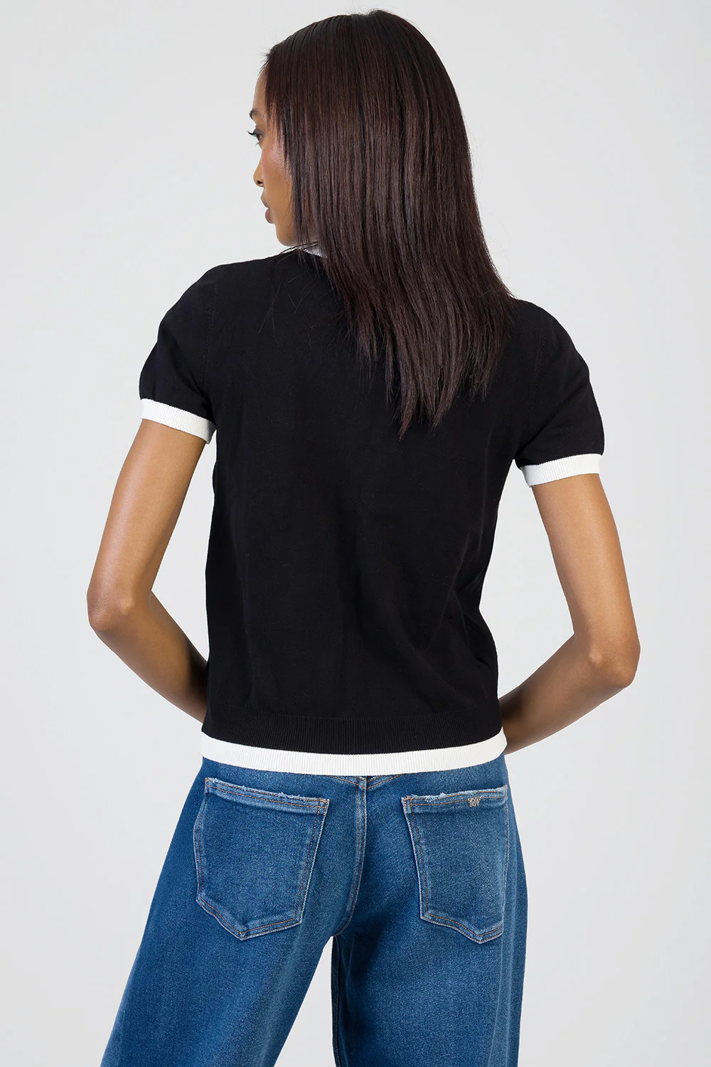 New Obsession Short Sleeve Knitwear Bling Top - Black - Image 6