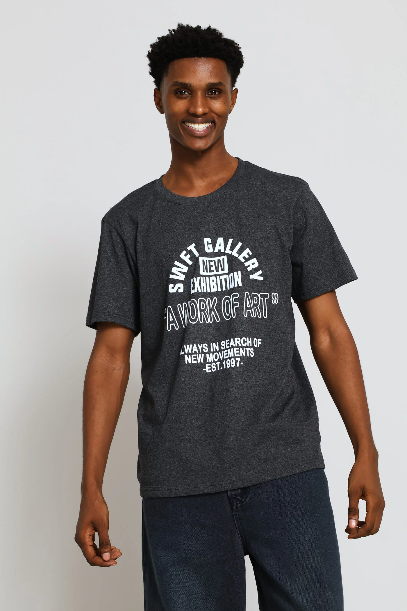 New York Basic Print Tee - Charcoal - Image 3