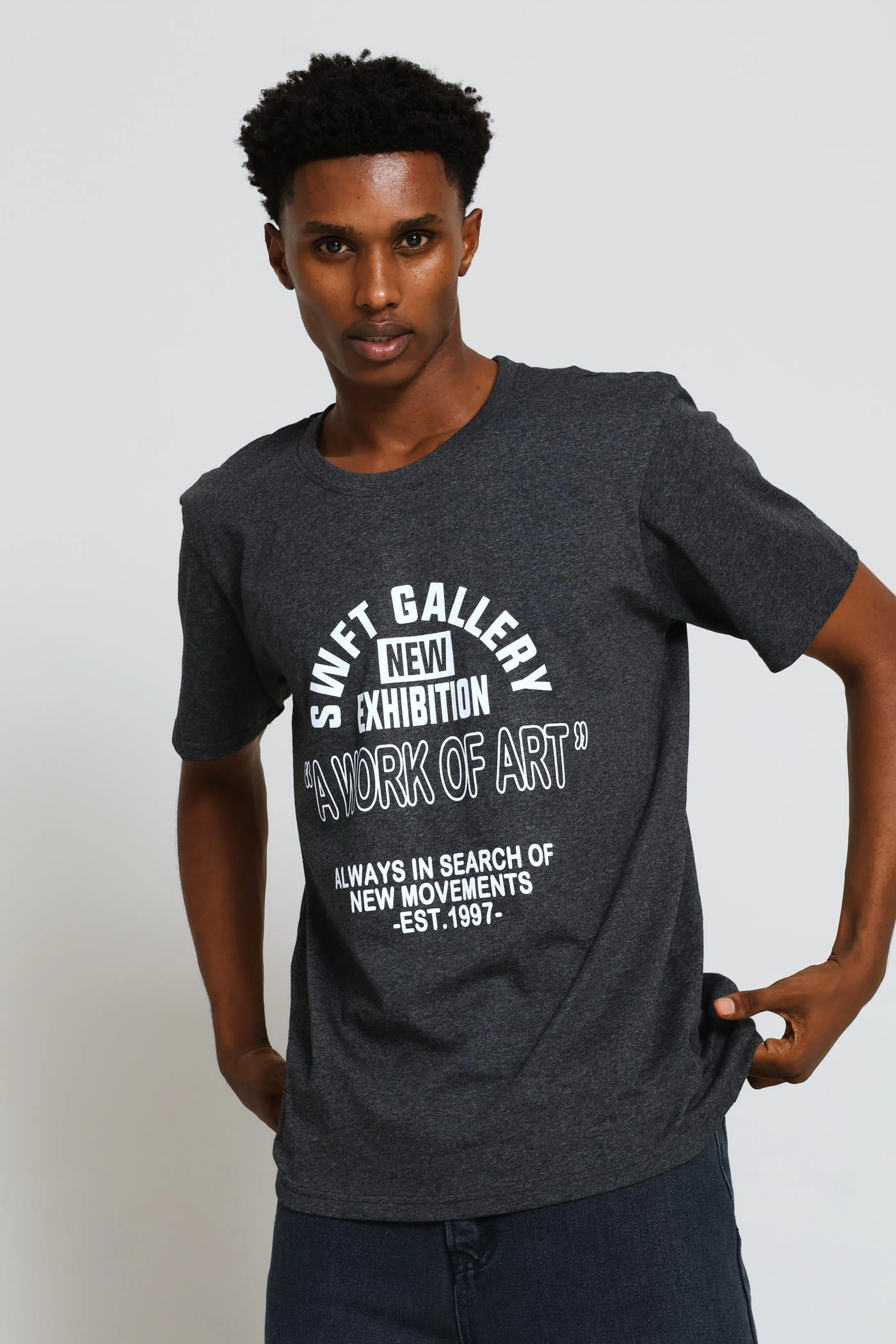 New York Basic Print Tee - Charcoal - Image 4