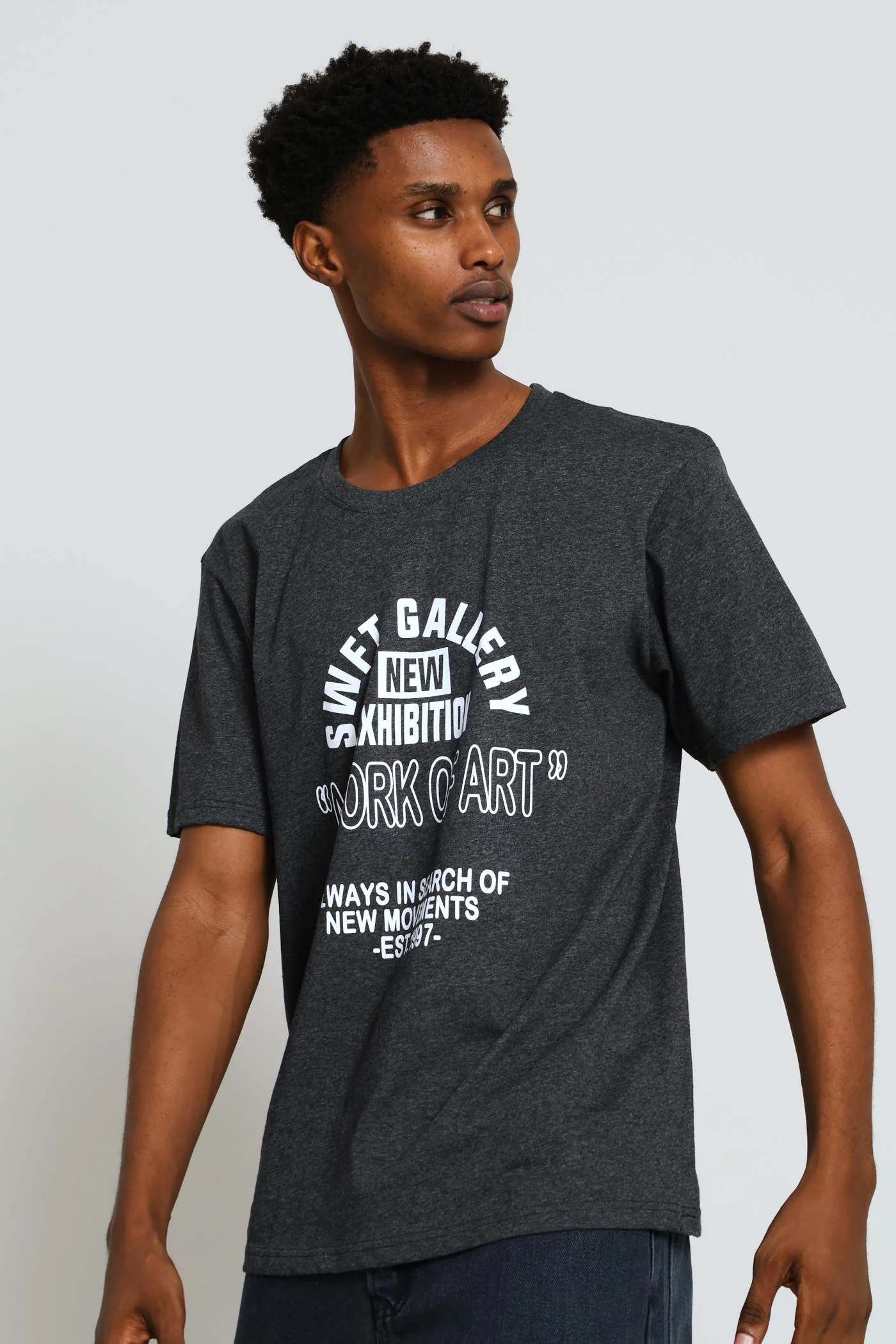 New York Basic Print Tee - Charcoal - Image 5