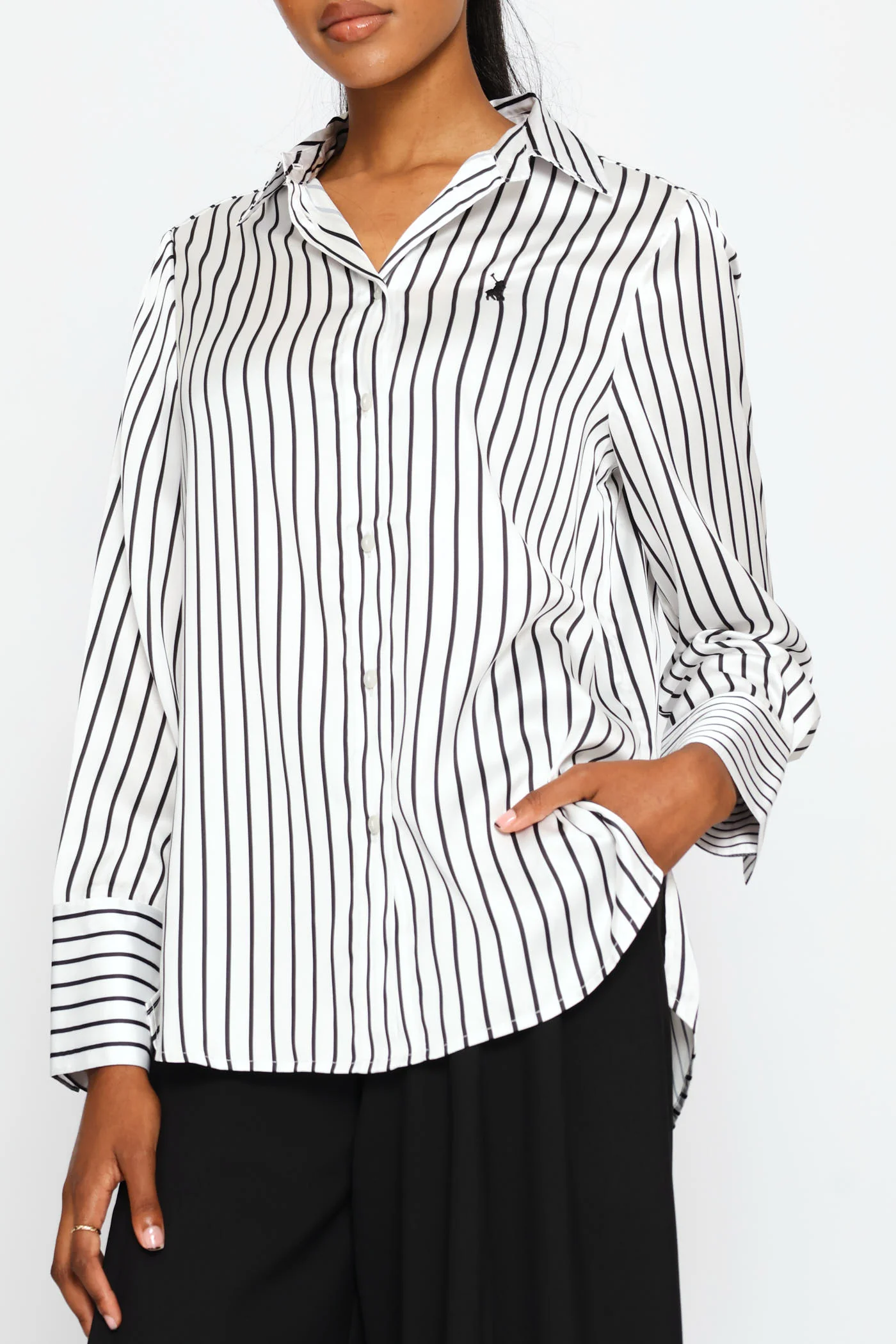 Nia Long Sleeve Stripe Blouse - White - Image 2