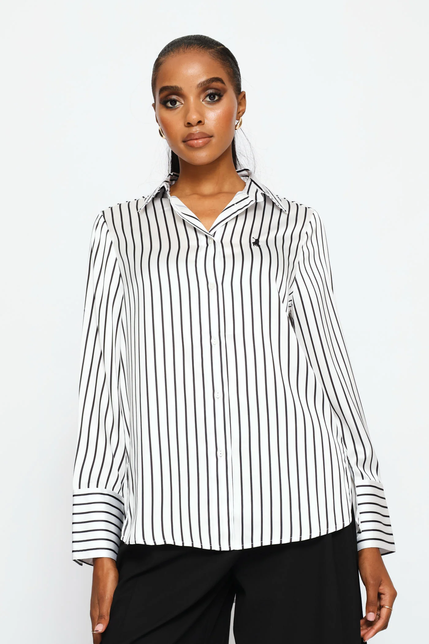 Nia Long Sleeve Stripe Blouse - White - Image 3