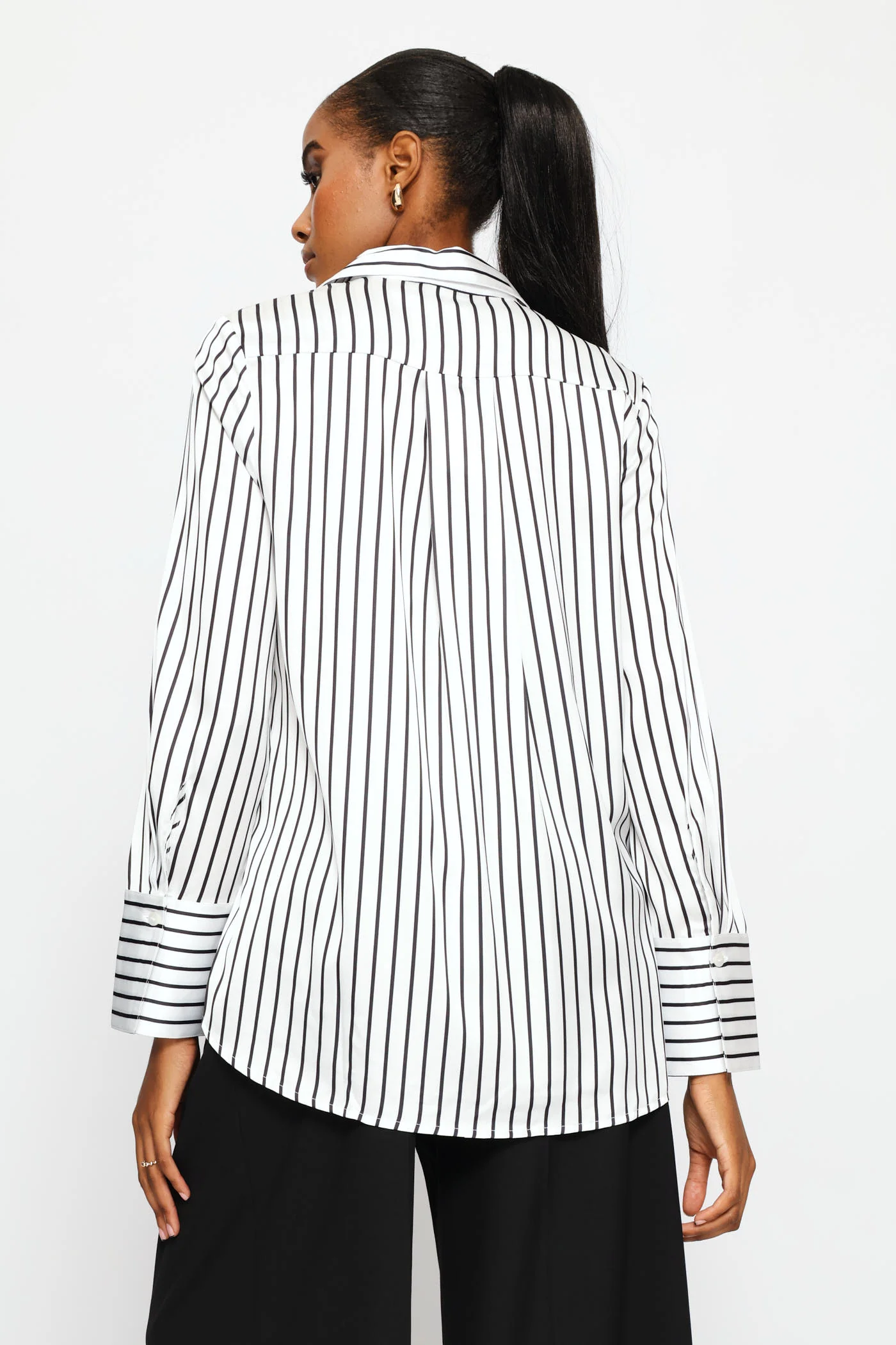 Nia Long Sleeve Stripe Blouse - White - Image 4