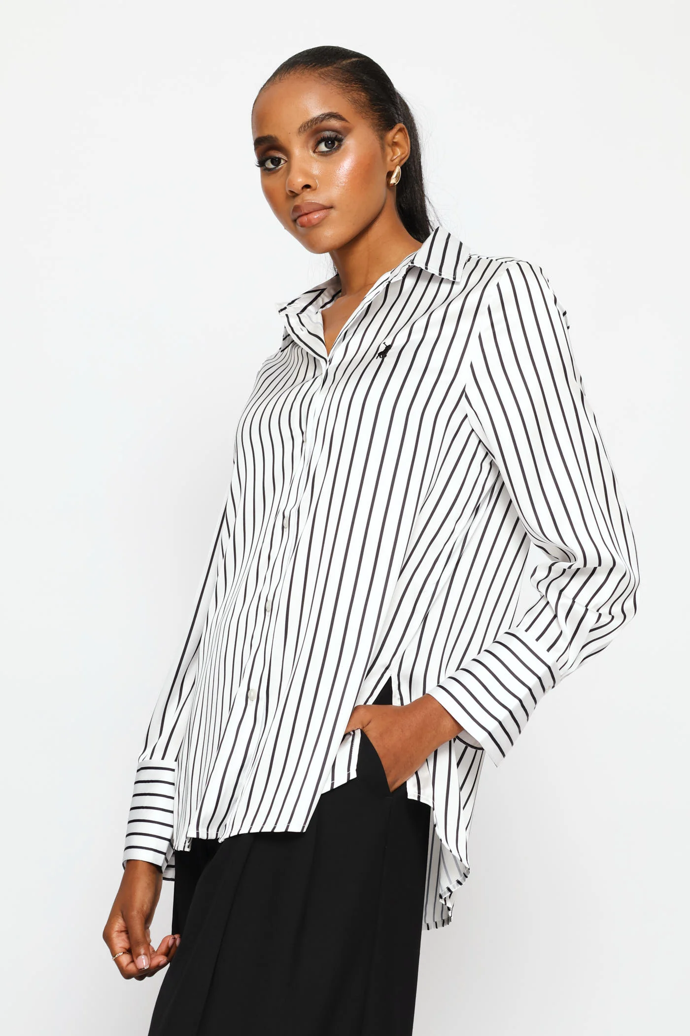 Nia Long Sleeve Stripe Blouse - White - Image 5