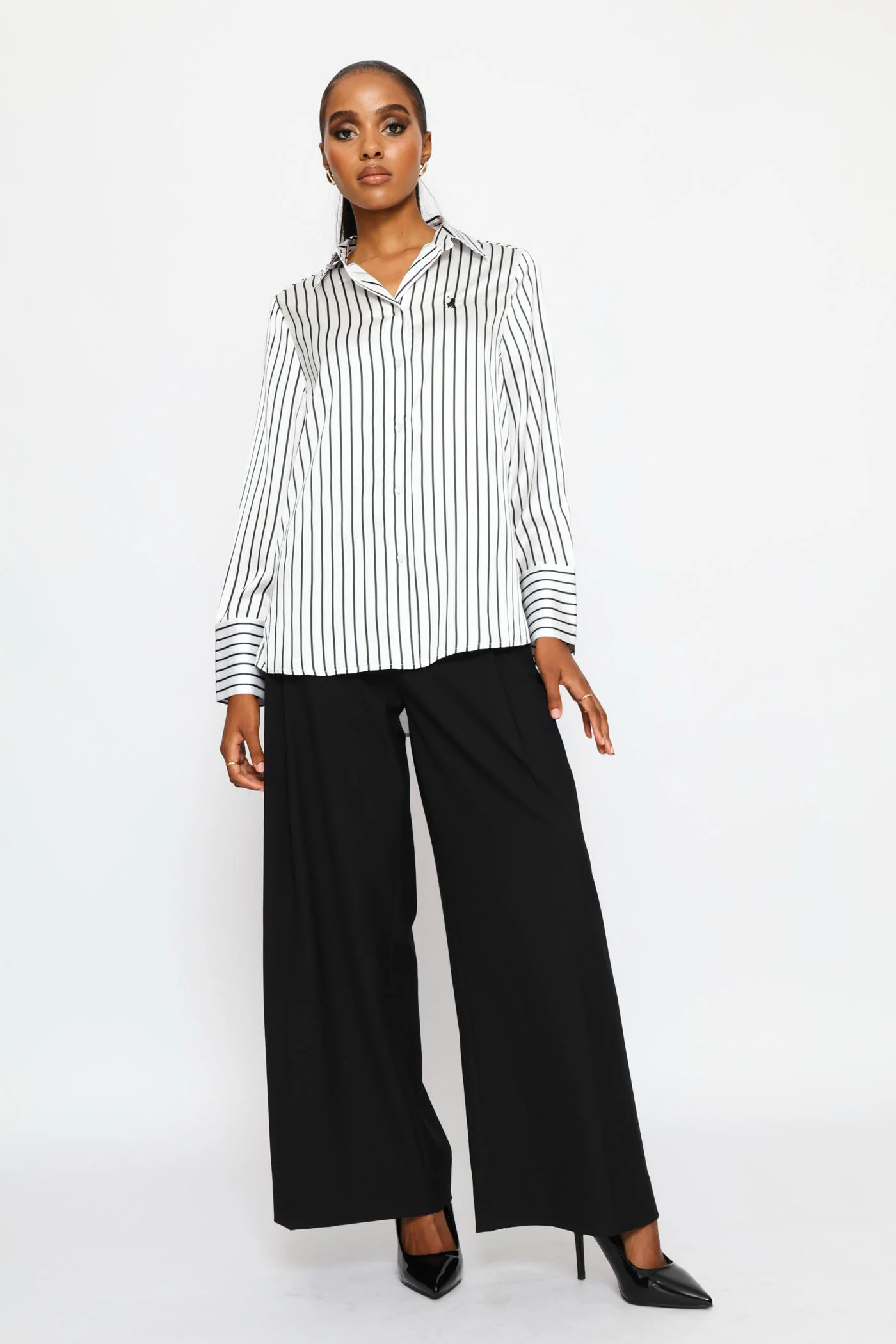 Nia Long Sleeve Stripe Blouse - White - Image 6