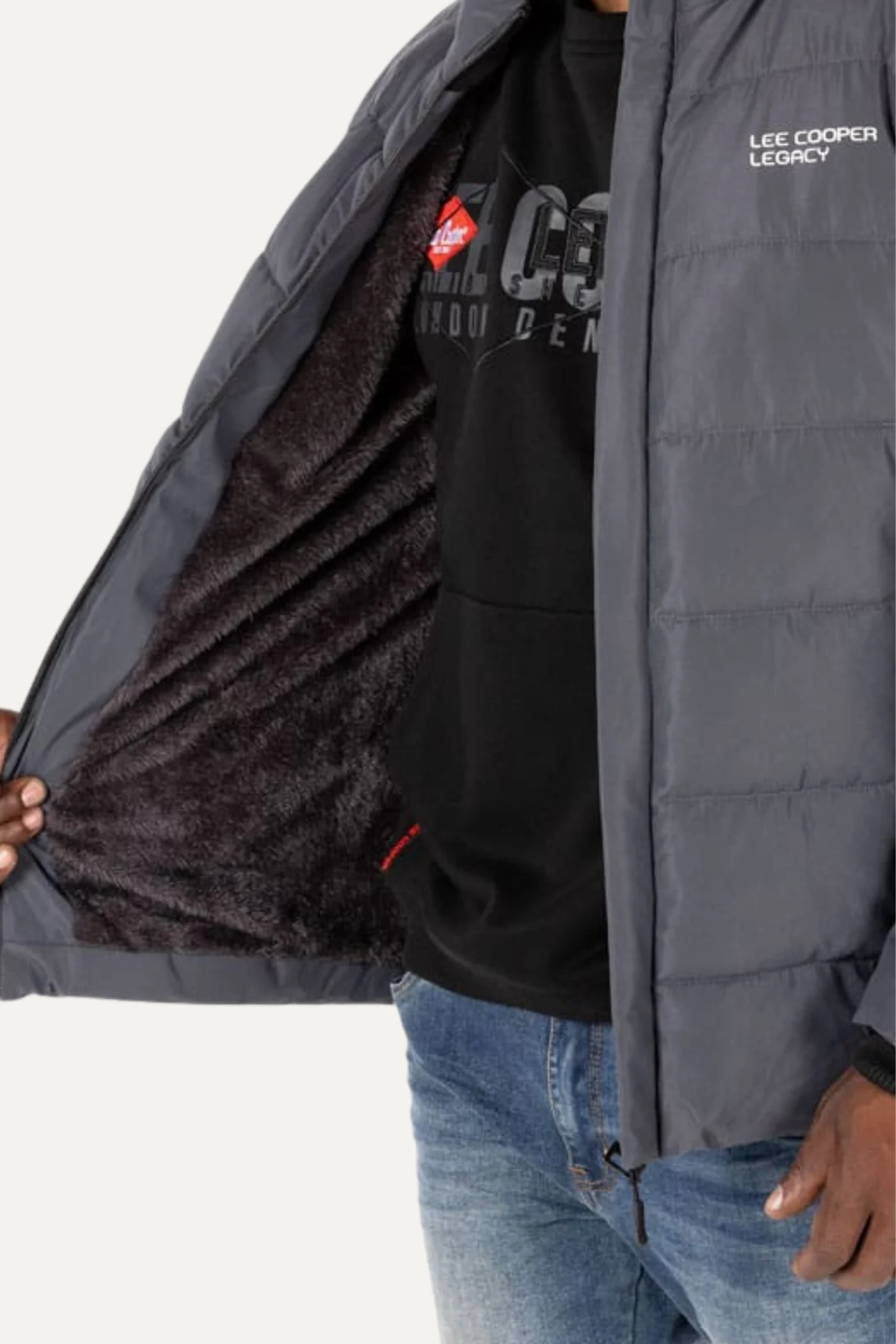 Noam Fur Lined Puffer Jacket - Charcoal - Image 3