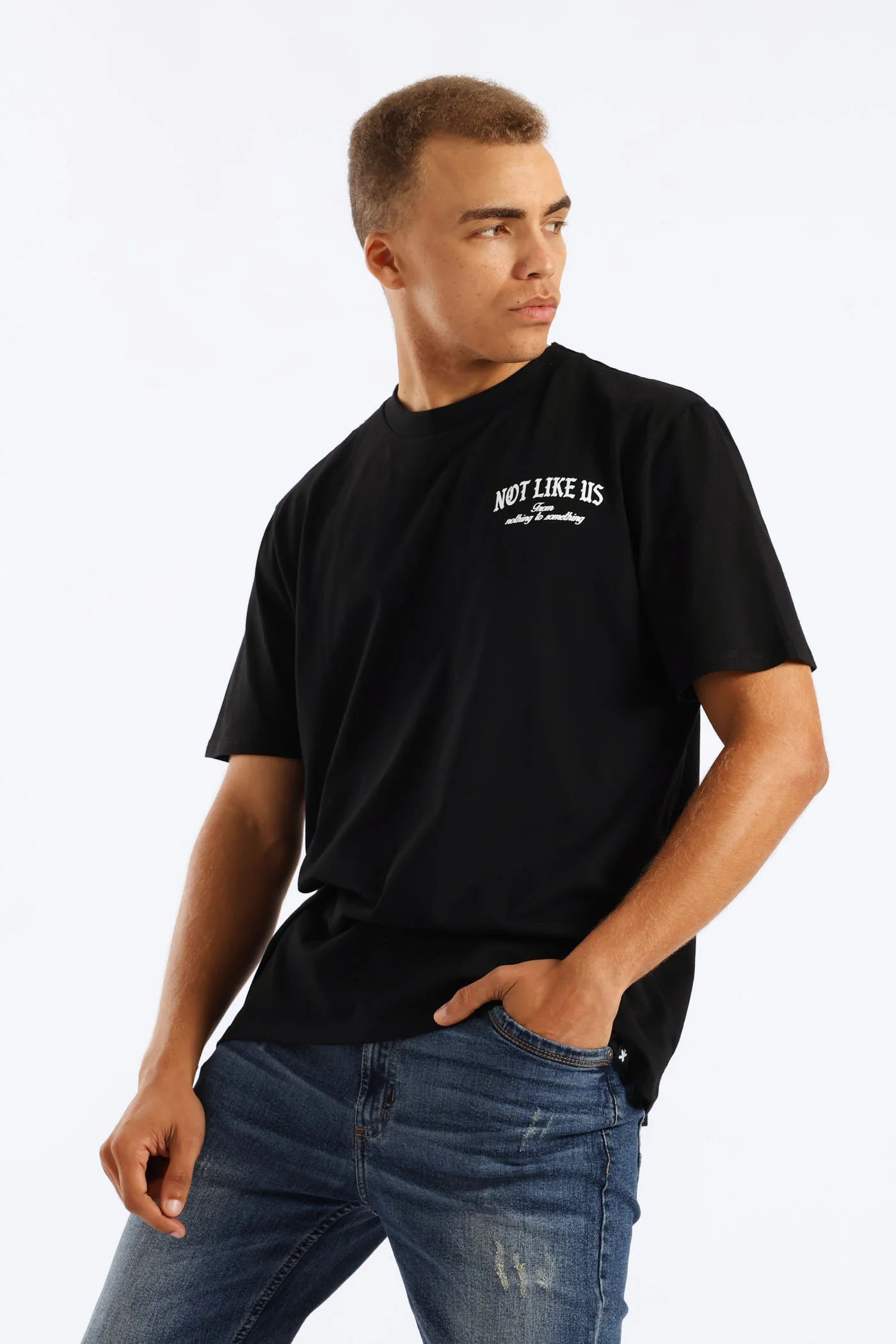 Not Like Us Front & Back Print Tee - Black - Image 2