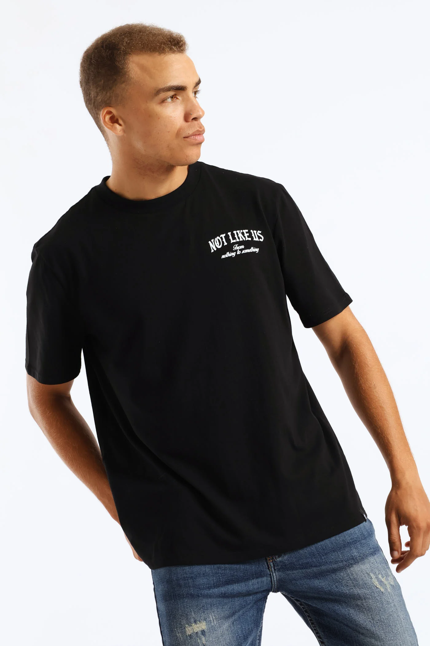 Not Like Us Front & Back Print Tee - Black - Image 5