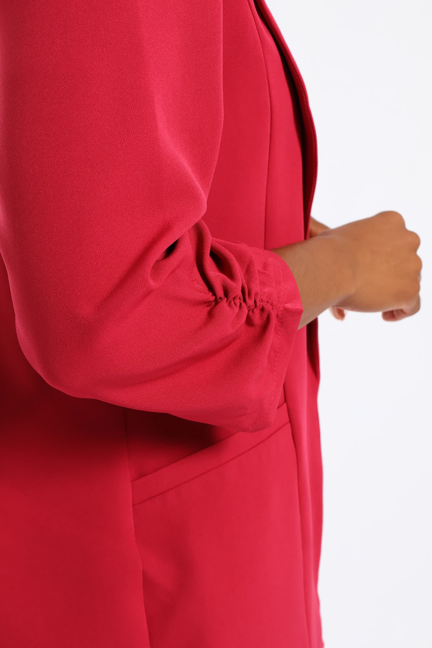 Notch Collar Gauged Sleeve Blazer - Magenta - Image 3