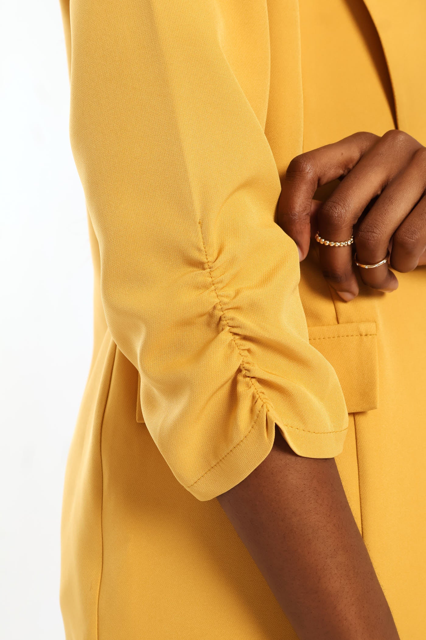 Notch Collar Gauged Sleeve Blazer - Mid Yellow - Image 2