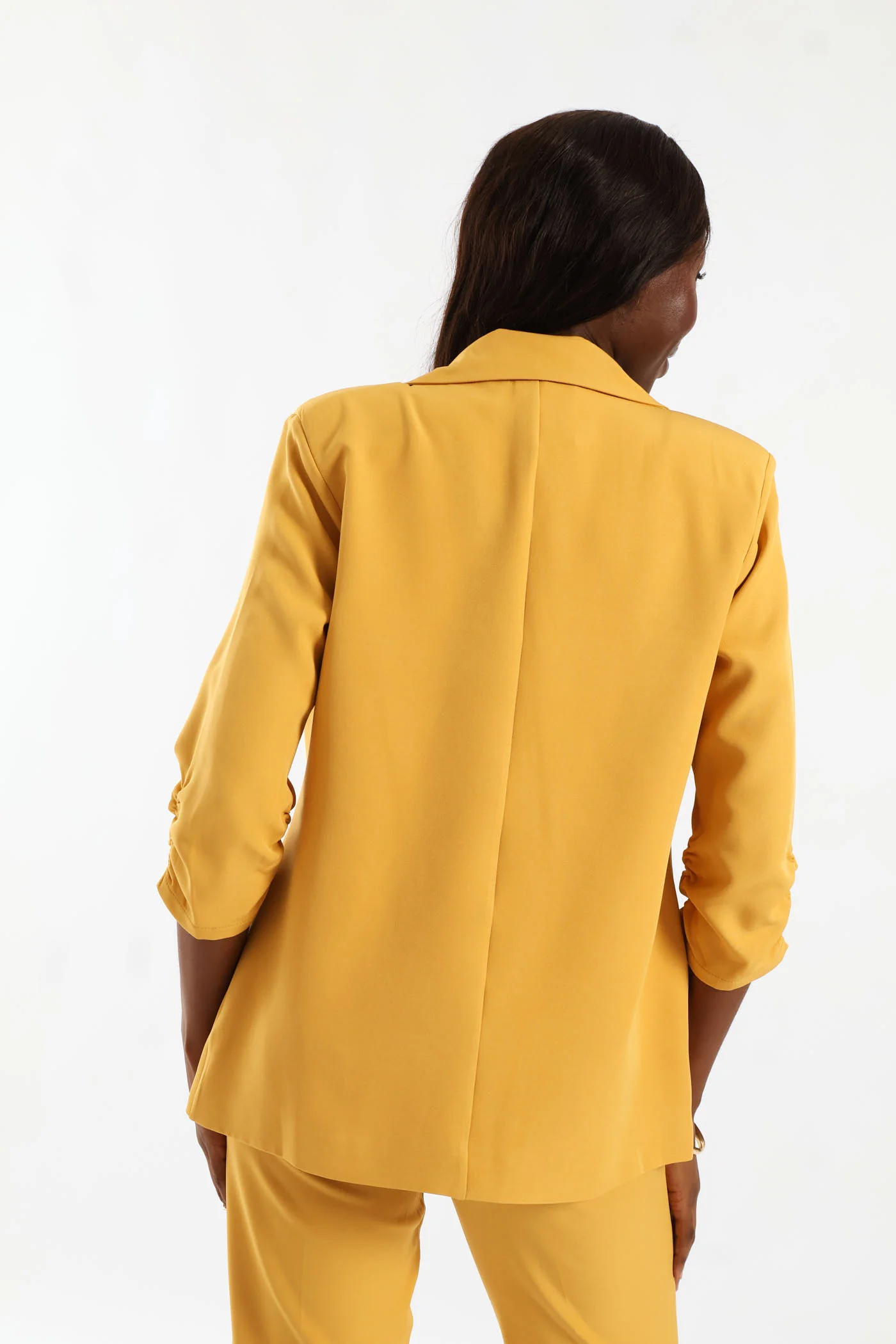 Notch Collar Gauged Sleeve Blazer - Mid Yellow - Image 5