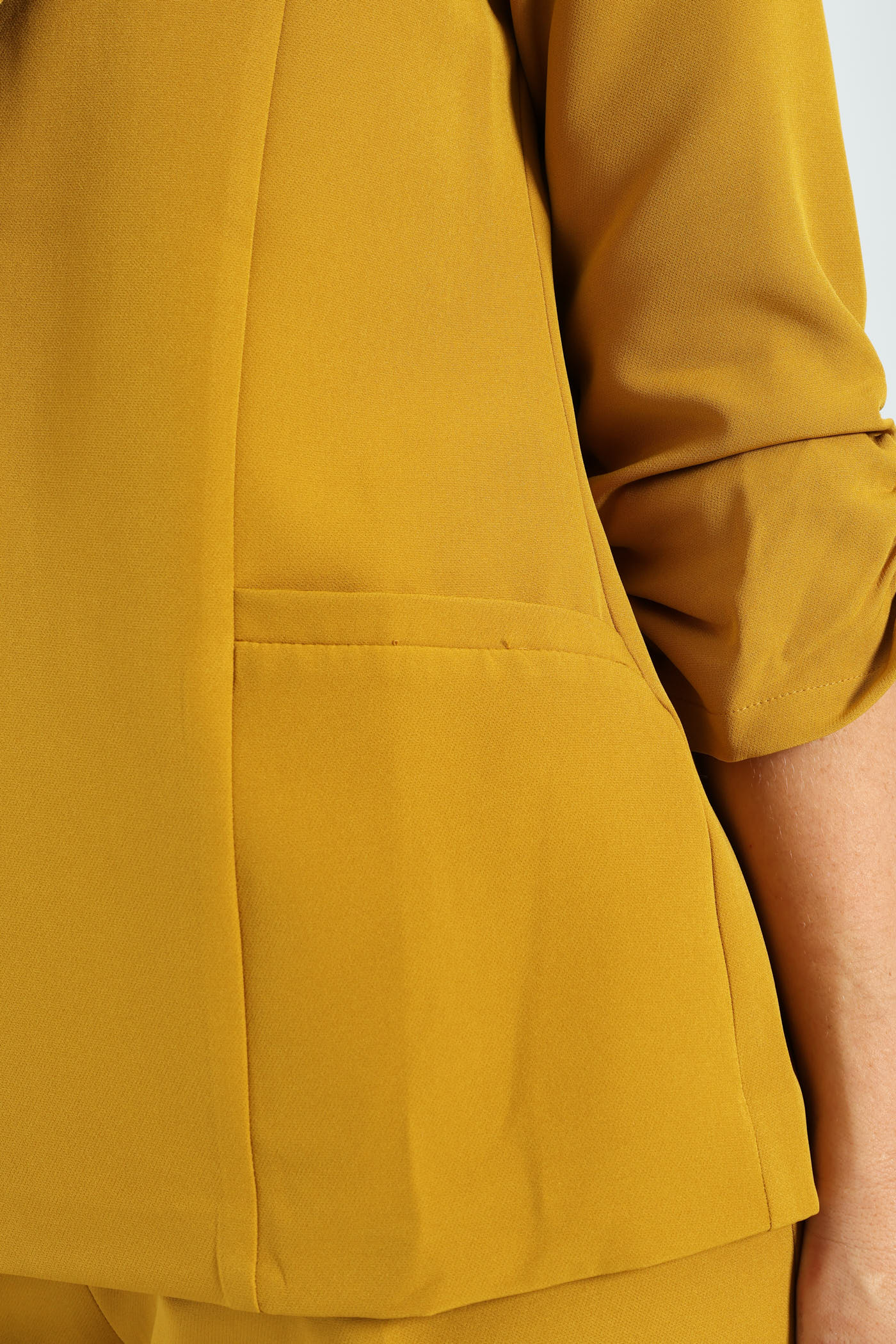 Notch Collar Gauged Sleeve Blazer - Mustard - Image 6