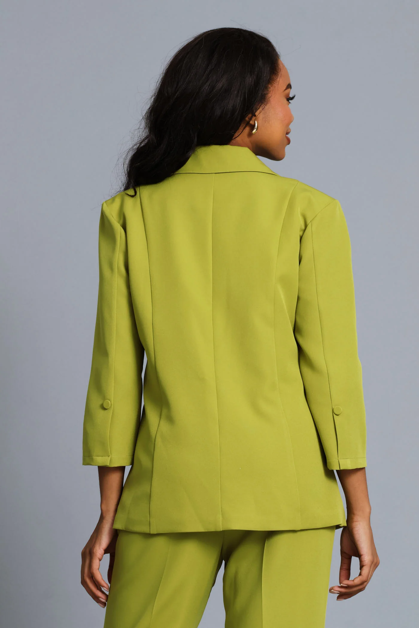 Notch Hem Button Blazer - Chartreuse - Image 4