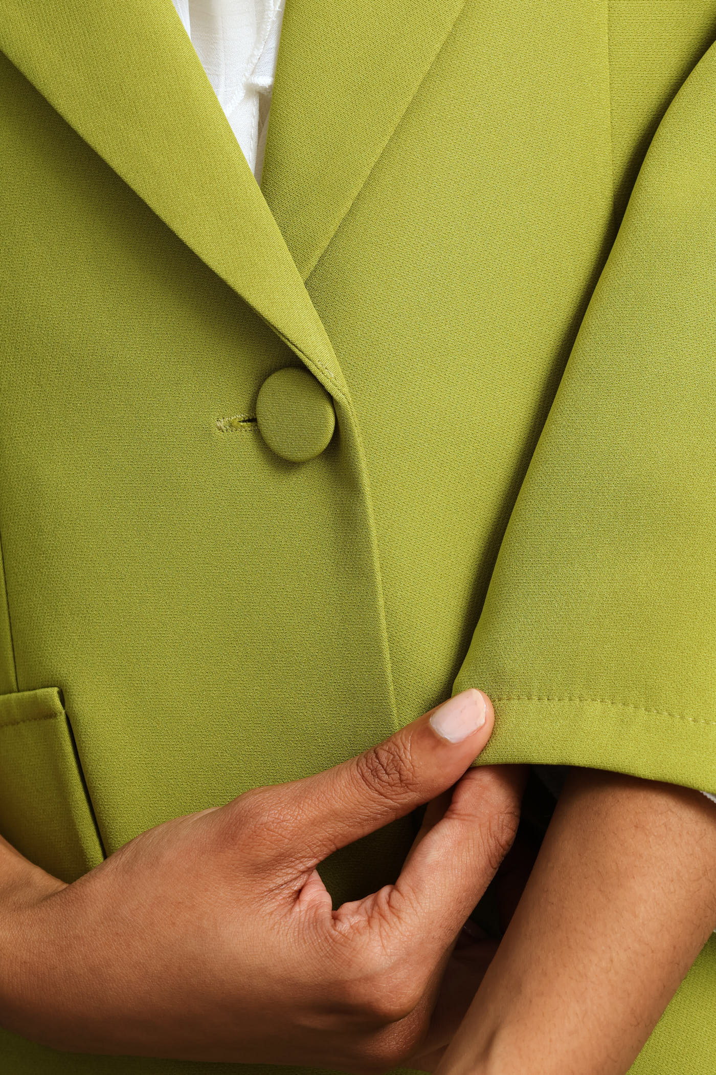 Notch Hem Button Blazer - Chartreuse - Image 6