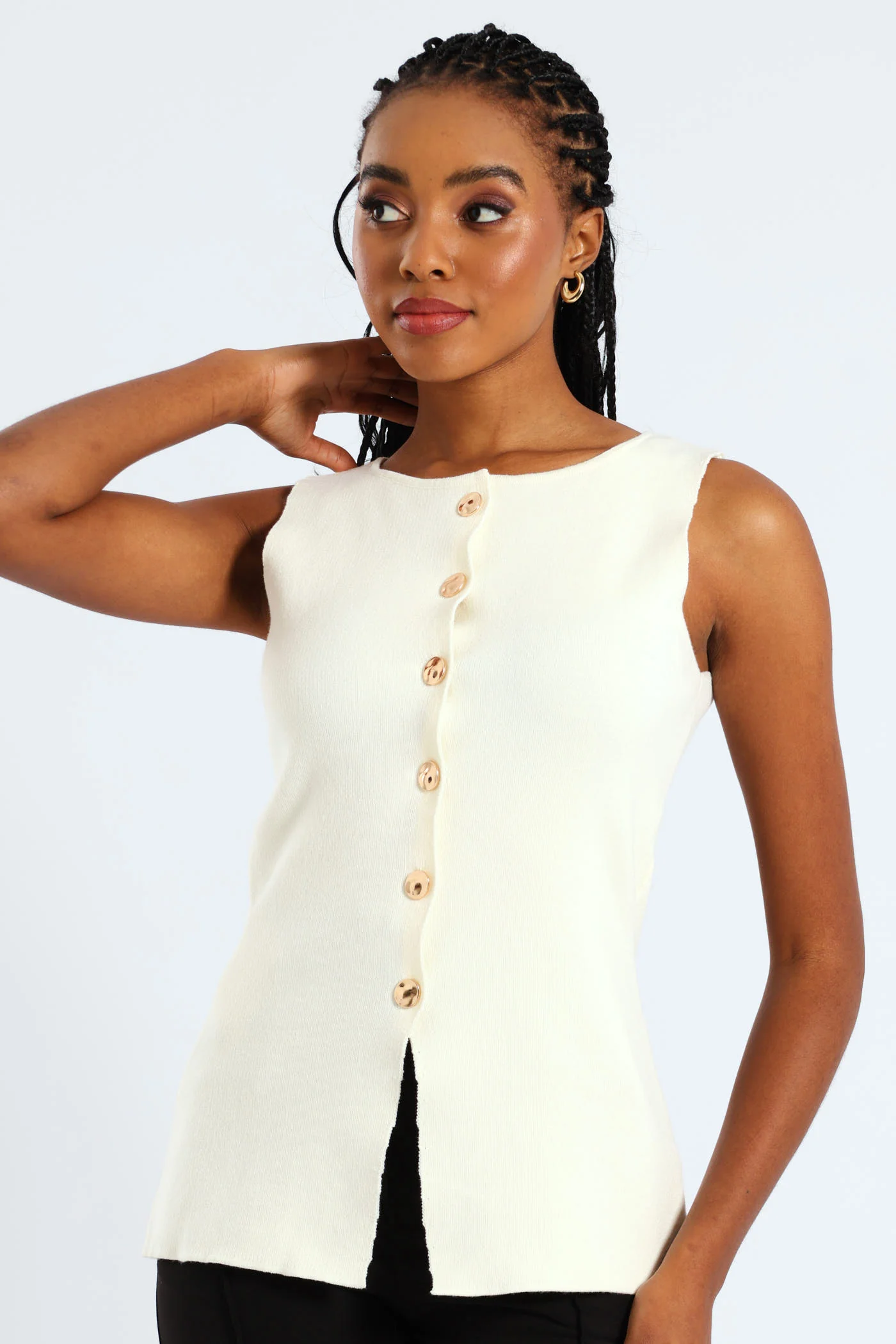 Notch Hem Knitwear Waistcoat - Cream - Image 2