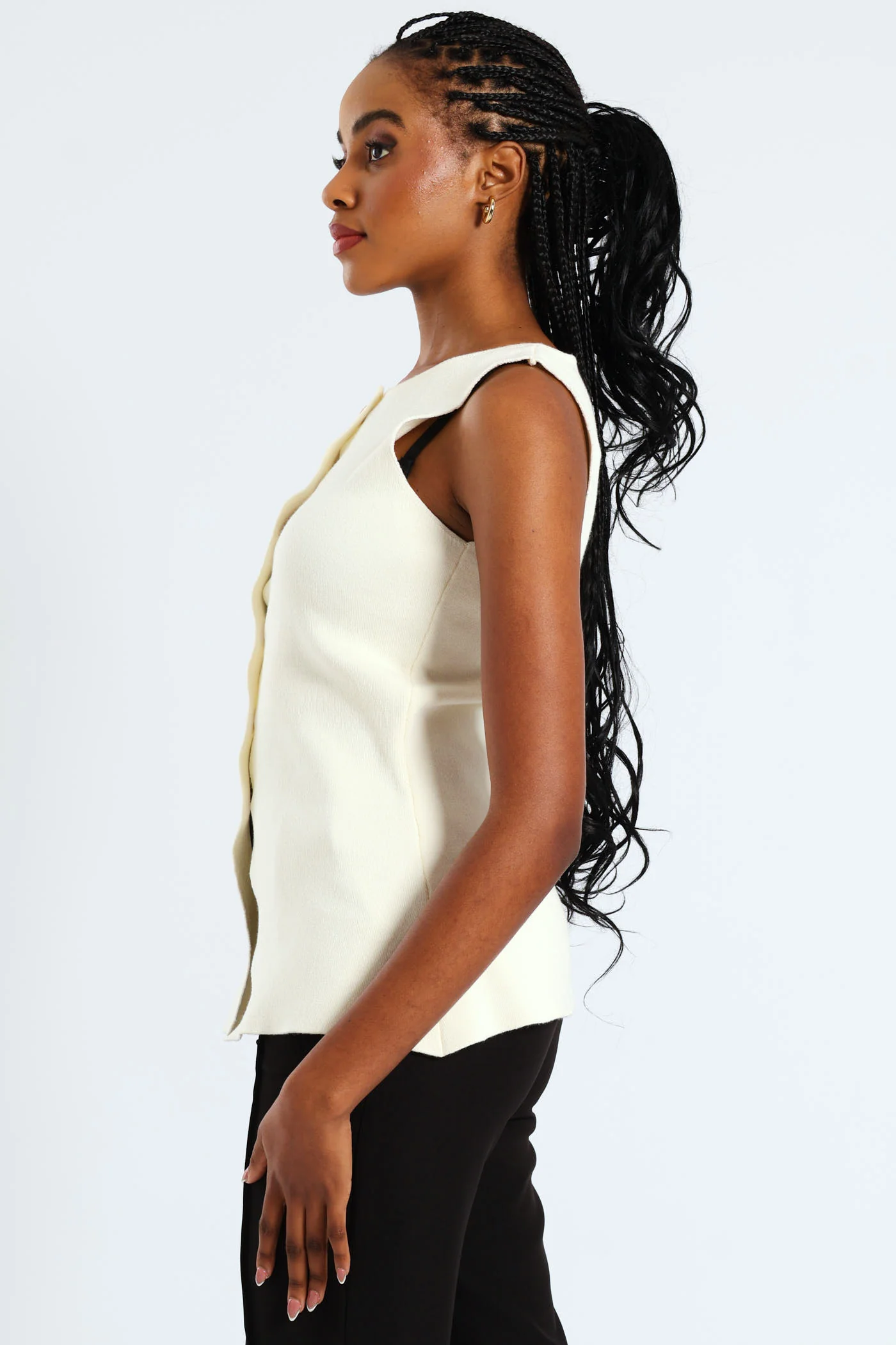 Notch Hem Knitwear Waistcoat - Cream - Image 6
