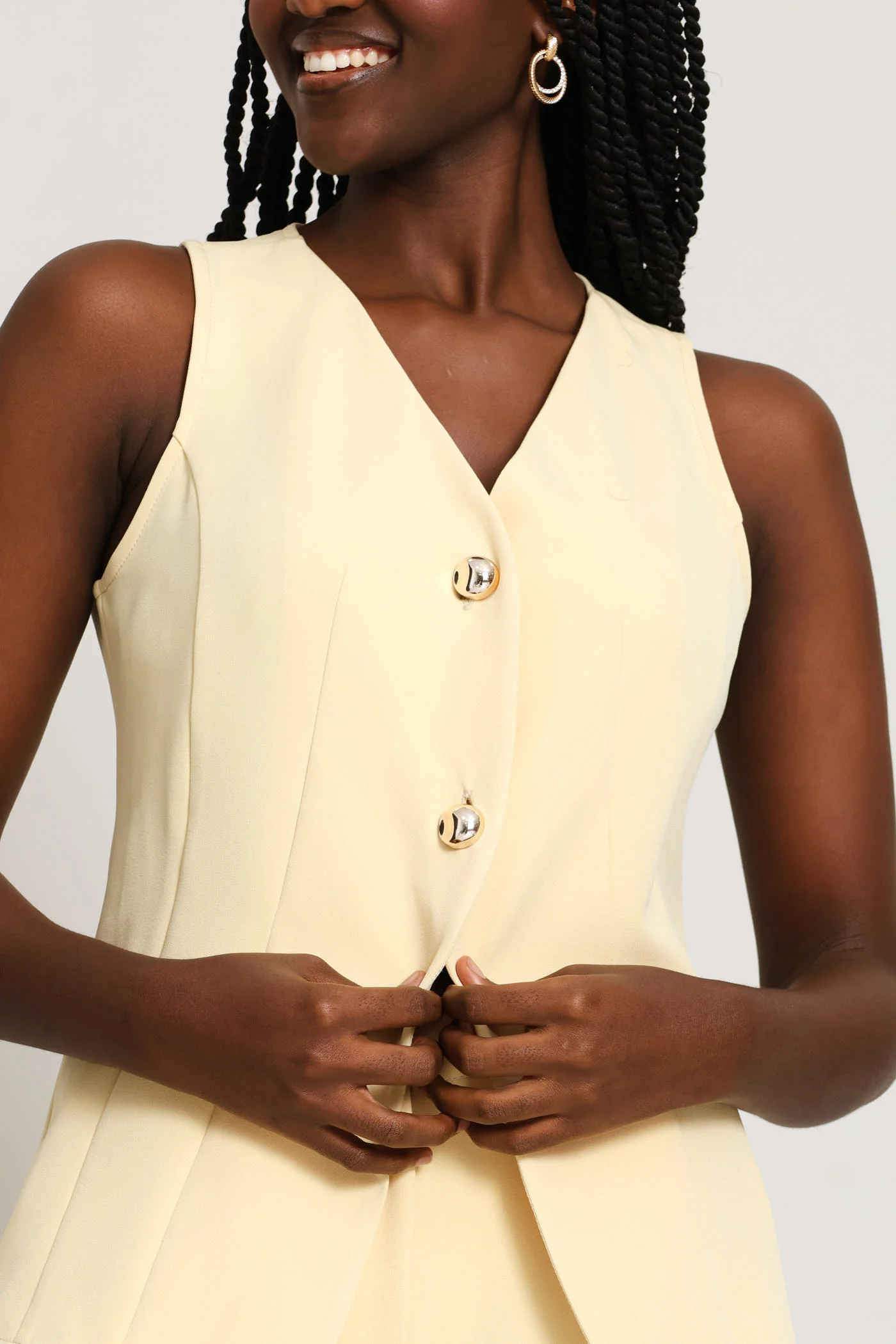 Notch Hem Waistcoat - Butter Yellow - Image 4
