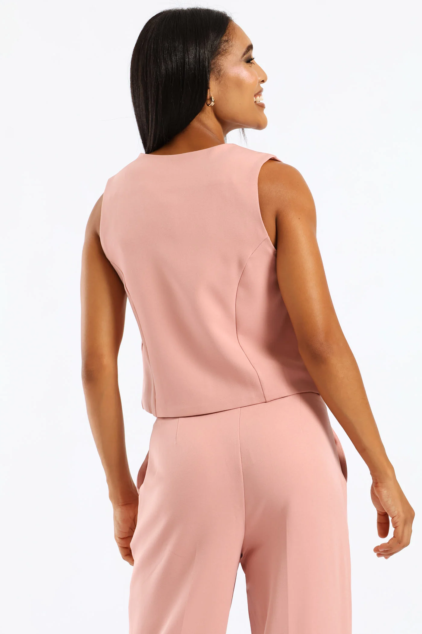 Notch Neck Hem Waistcoat - Pink - Image 3