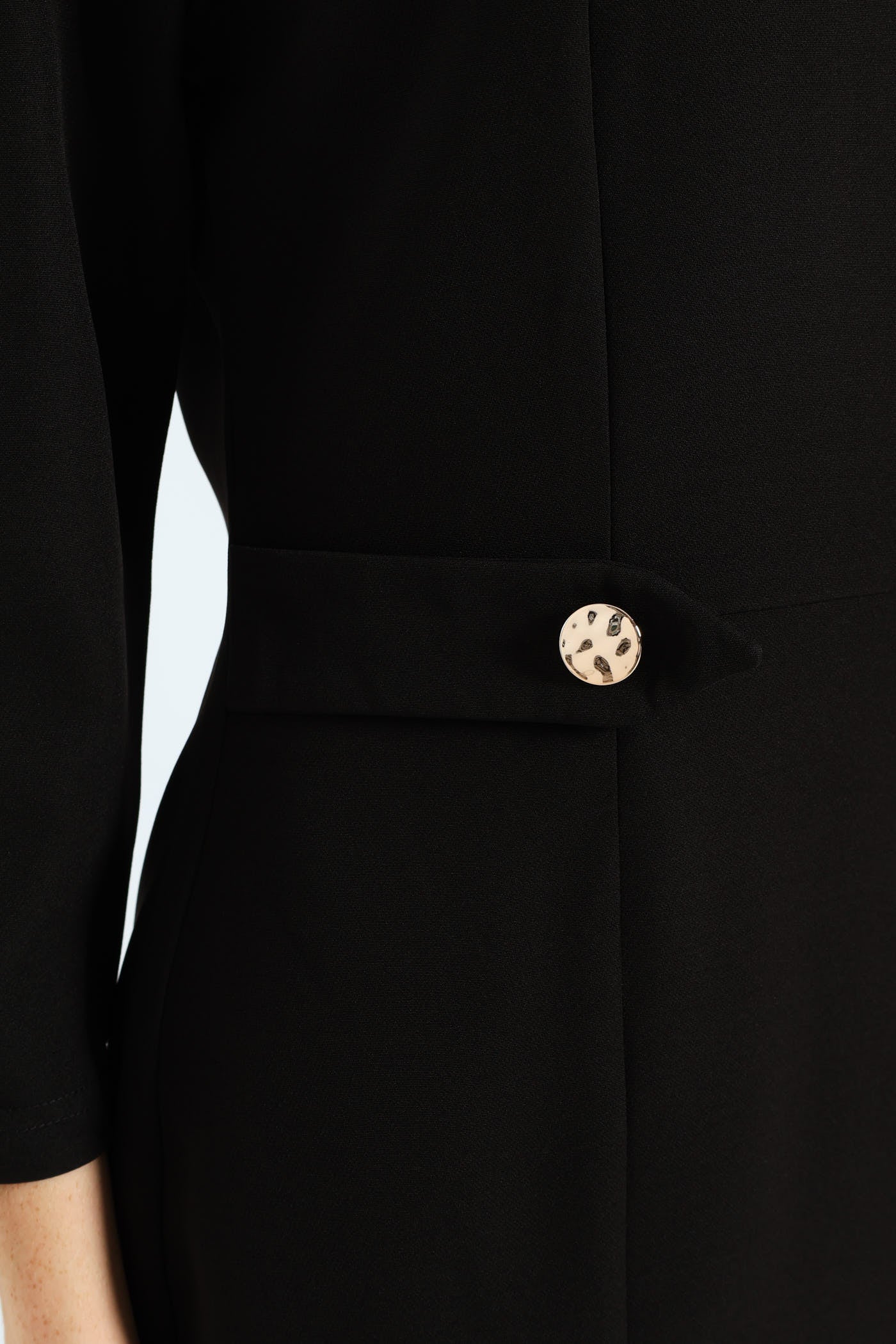 Notch Neck Work Pencil Dress - Black - Image 5
