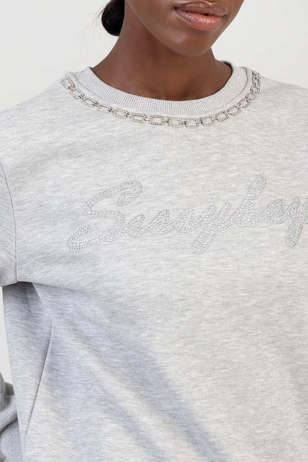 Notice Me Logo Sweat Top With Bling Branding - Grey Melange - Image 2