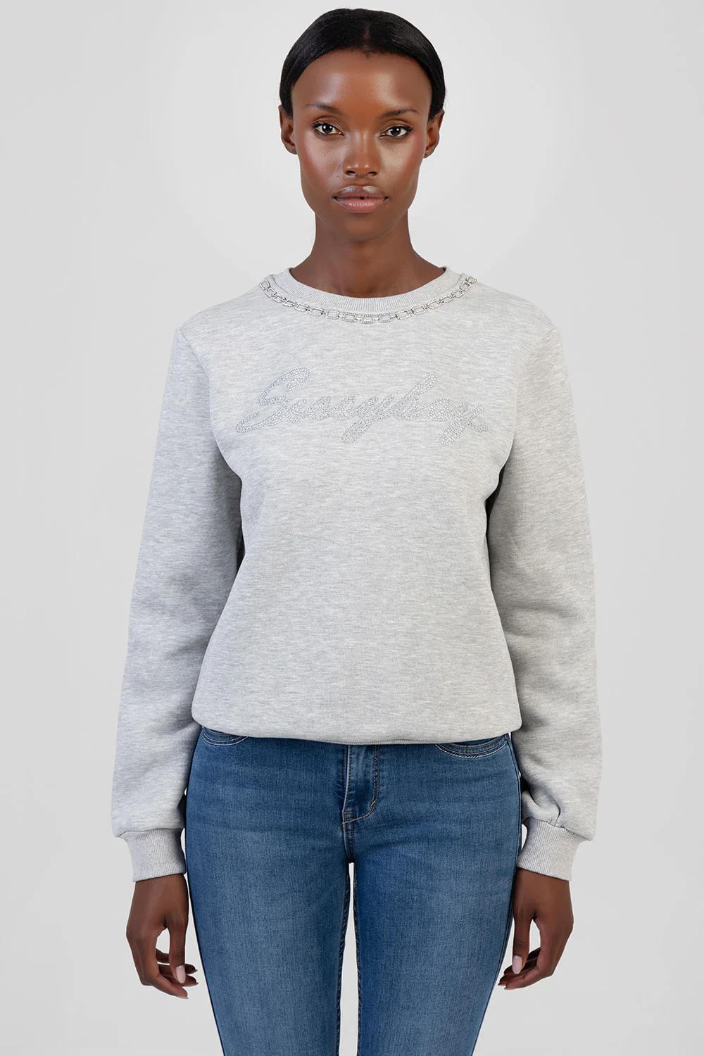 Notice Me Logo Sweat Top With Bling Branding - Grey Melange - Image 3